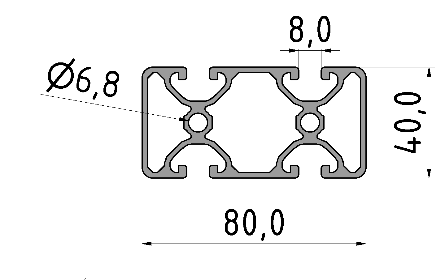 Profil 8 80x40 2N180 E, natur