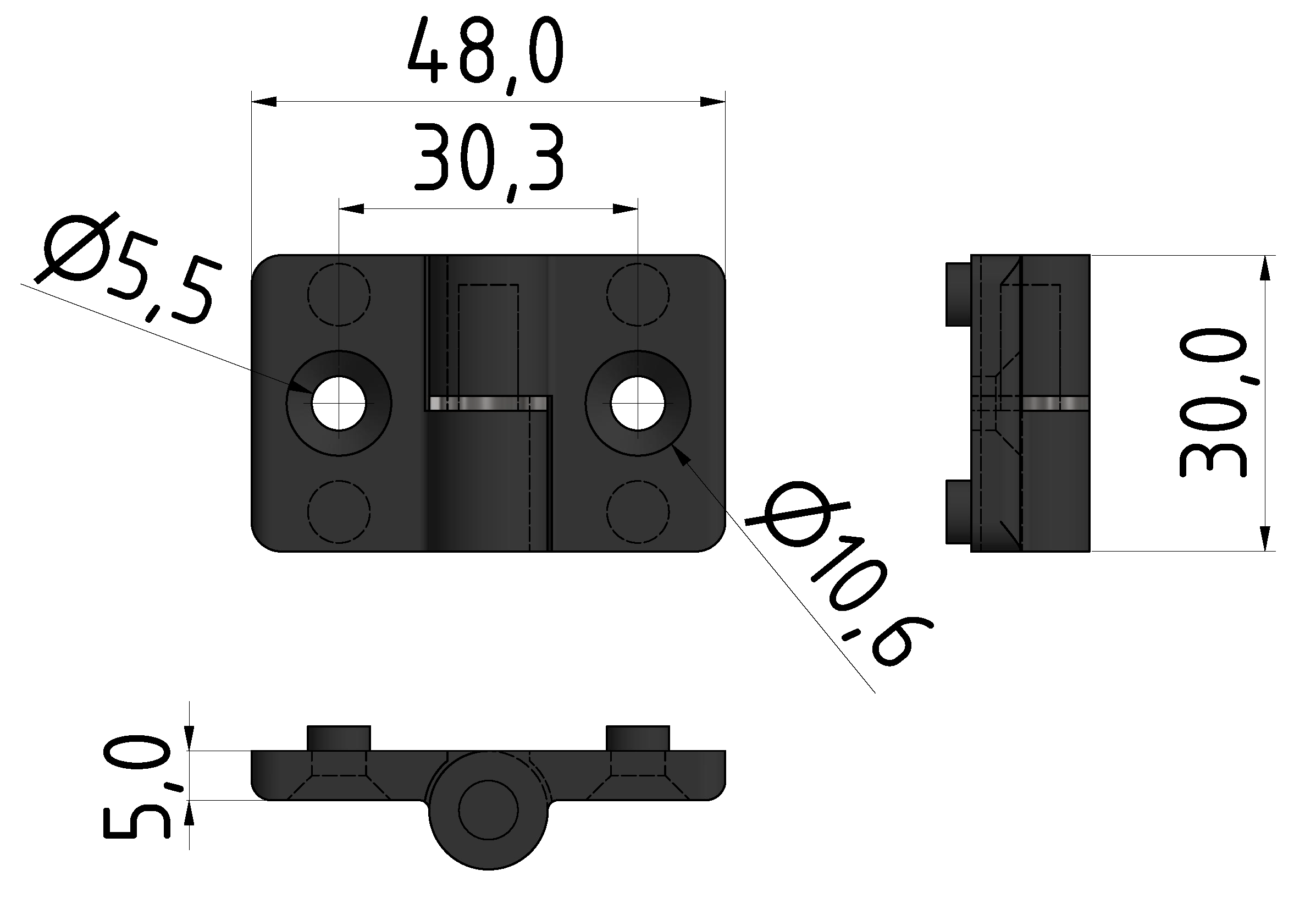 Hinge 6 PA, left, black