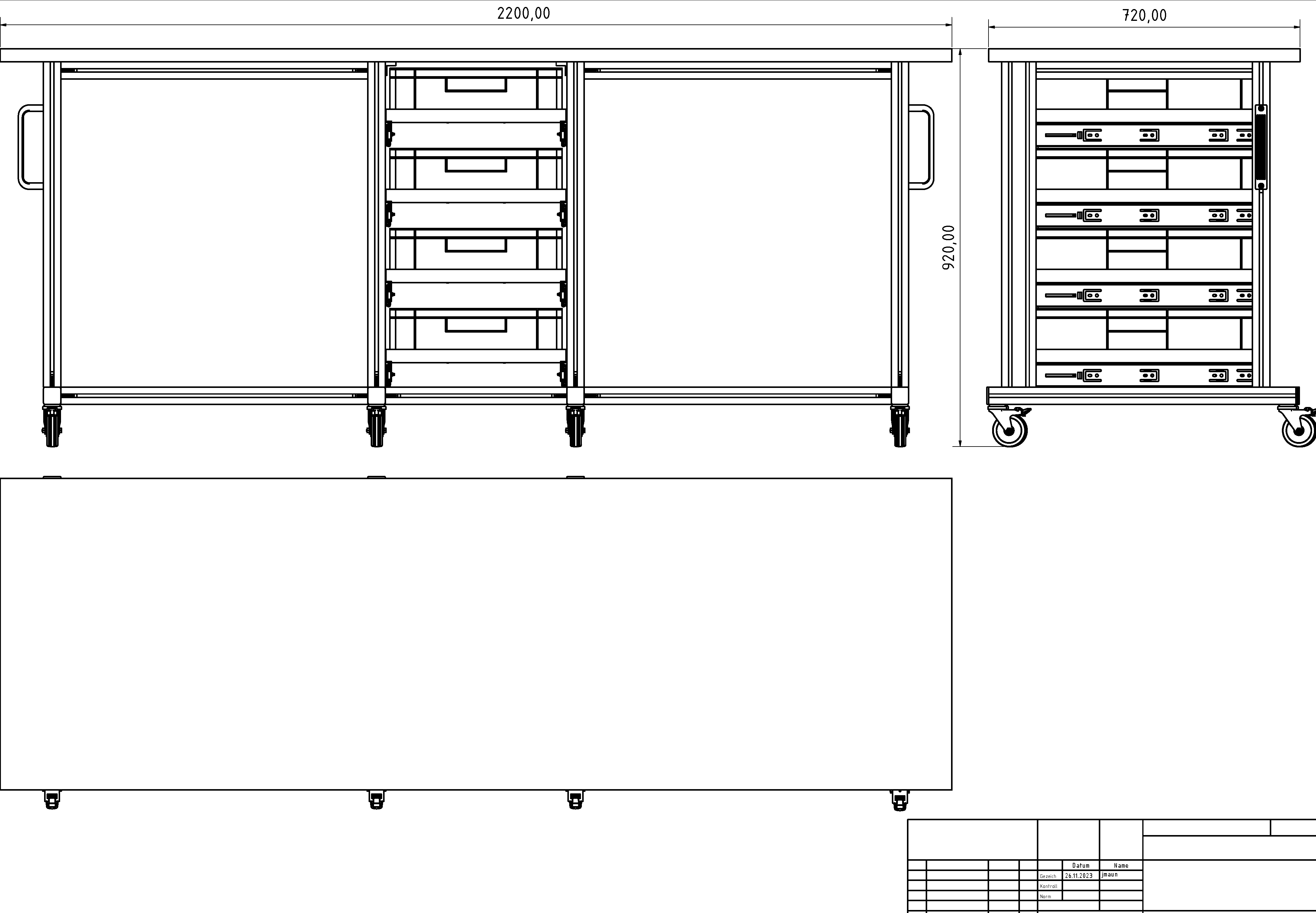 ESD Systemtisch Pro 2200x720 mm mit Eurobehälter