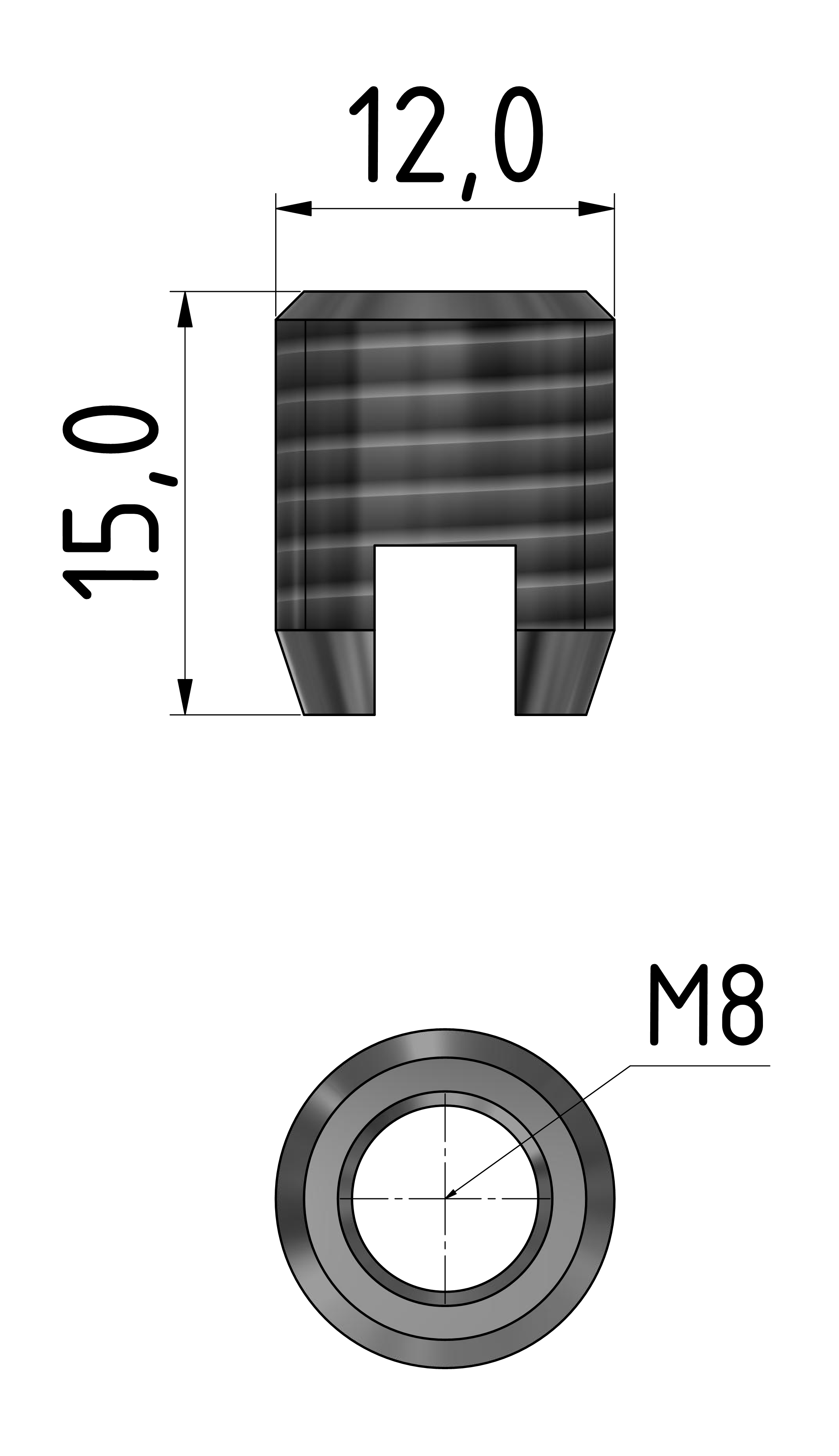 Ensat threaded insert S12/M8, zinc-plated-10