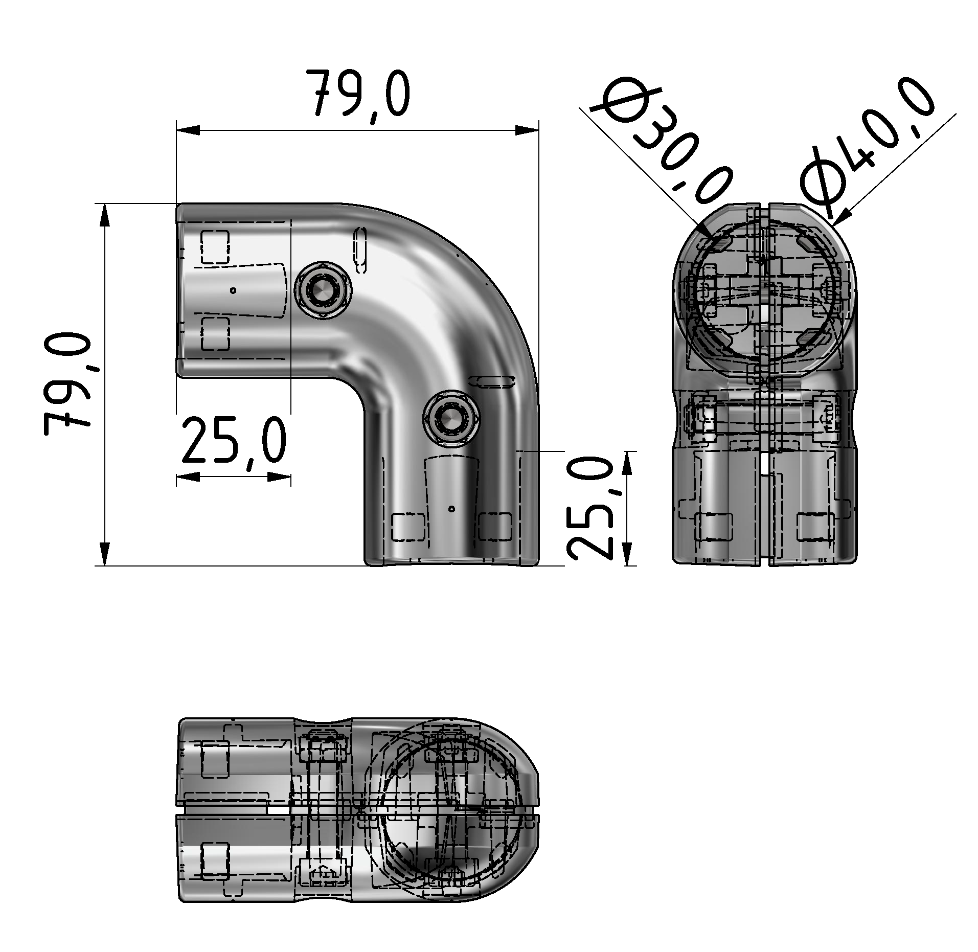 Stoßverbinder D30-90° R25