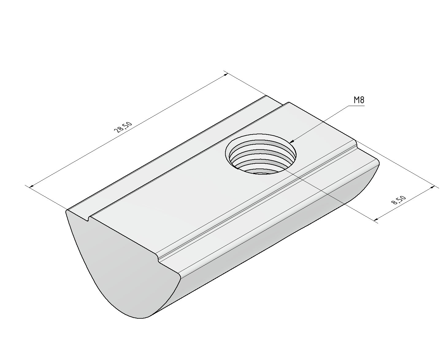 T-Slot Nut V 8 St M8, bright zinc-plated