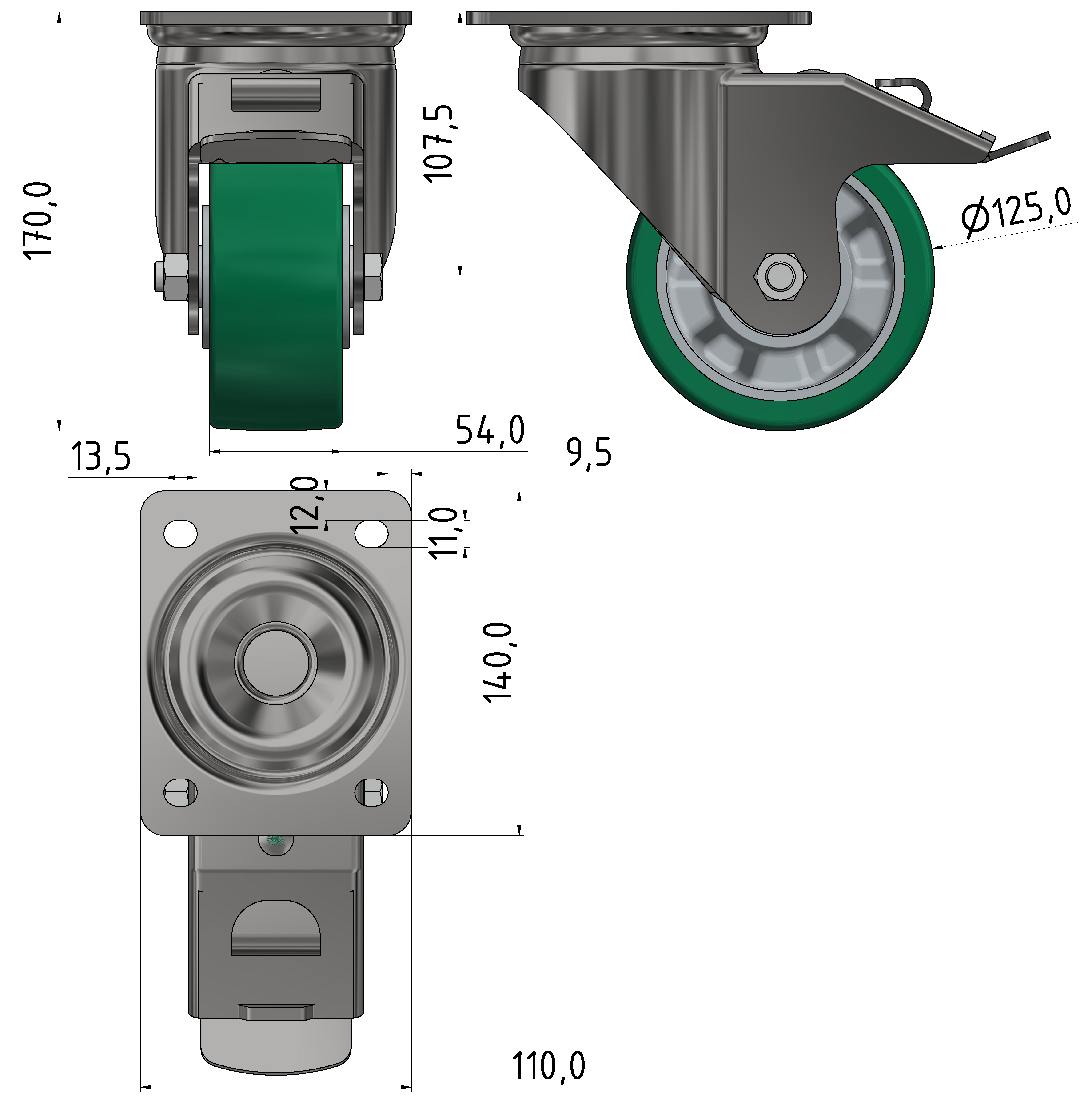 Lenkrolle D125 Doppelfeststeller schwer