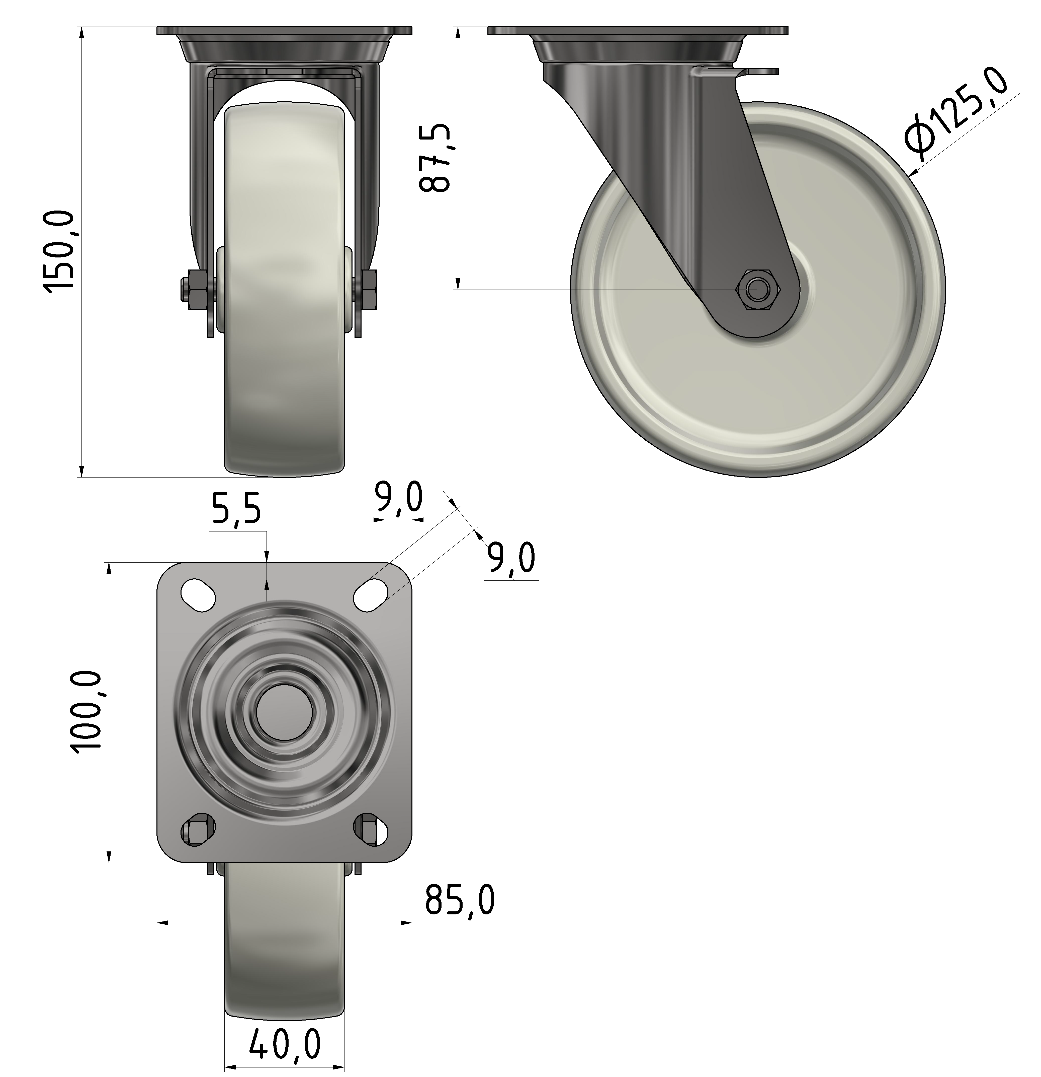 Castor D125 Fitting Plate, bright zinc-plated