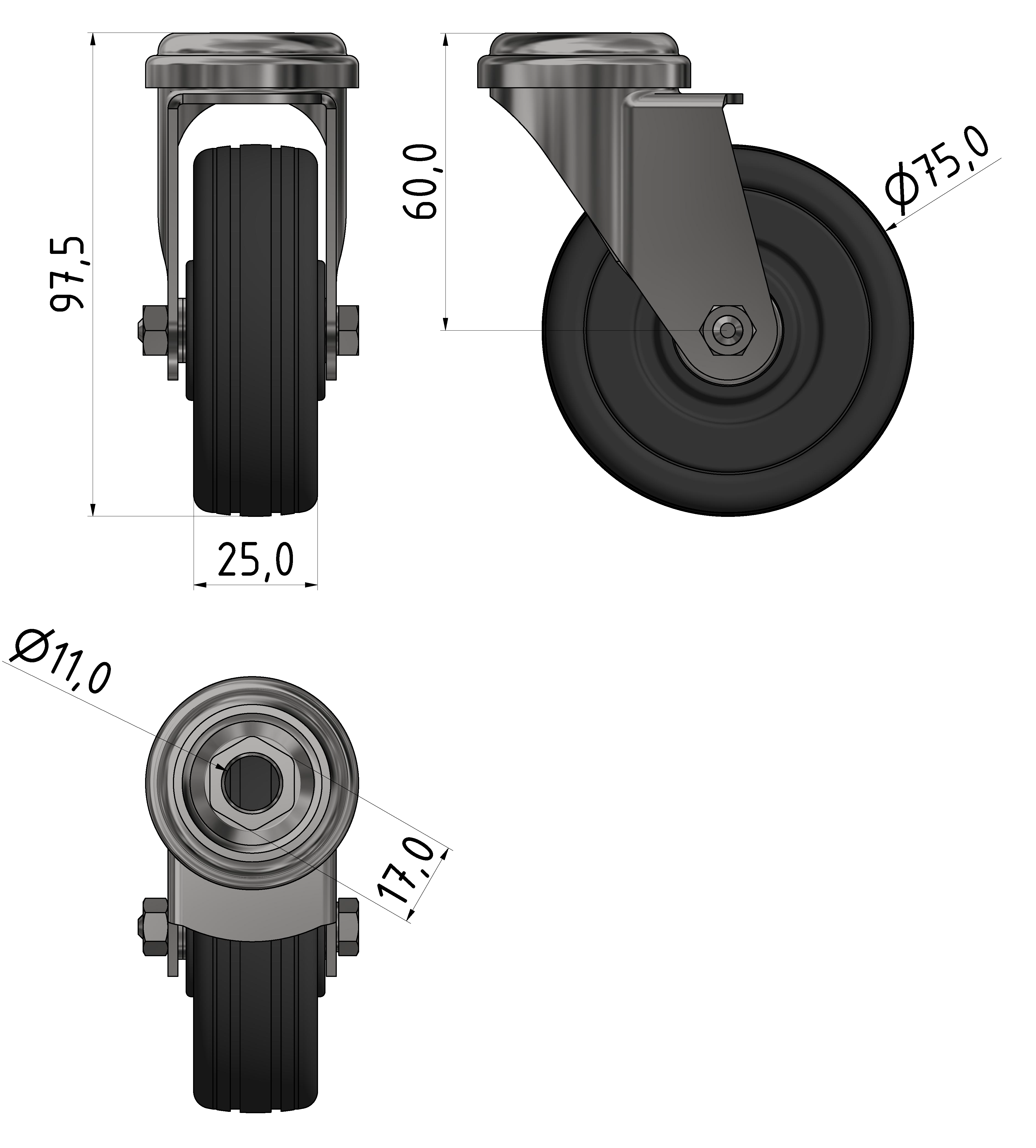 Lenkrolle D75 ESD, verzinkt-8