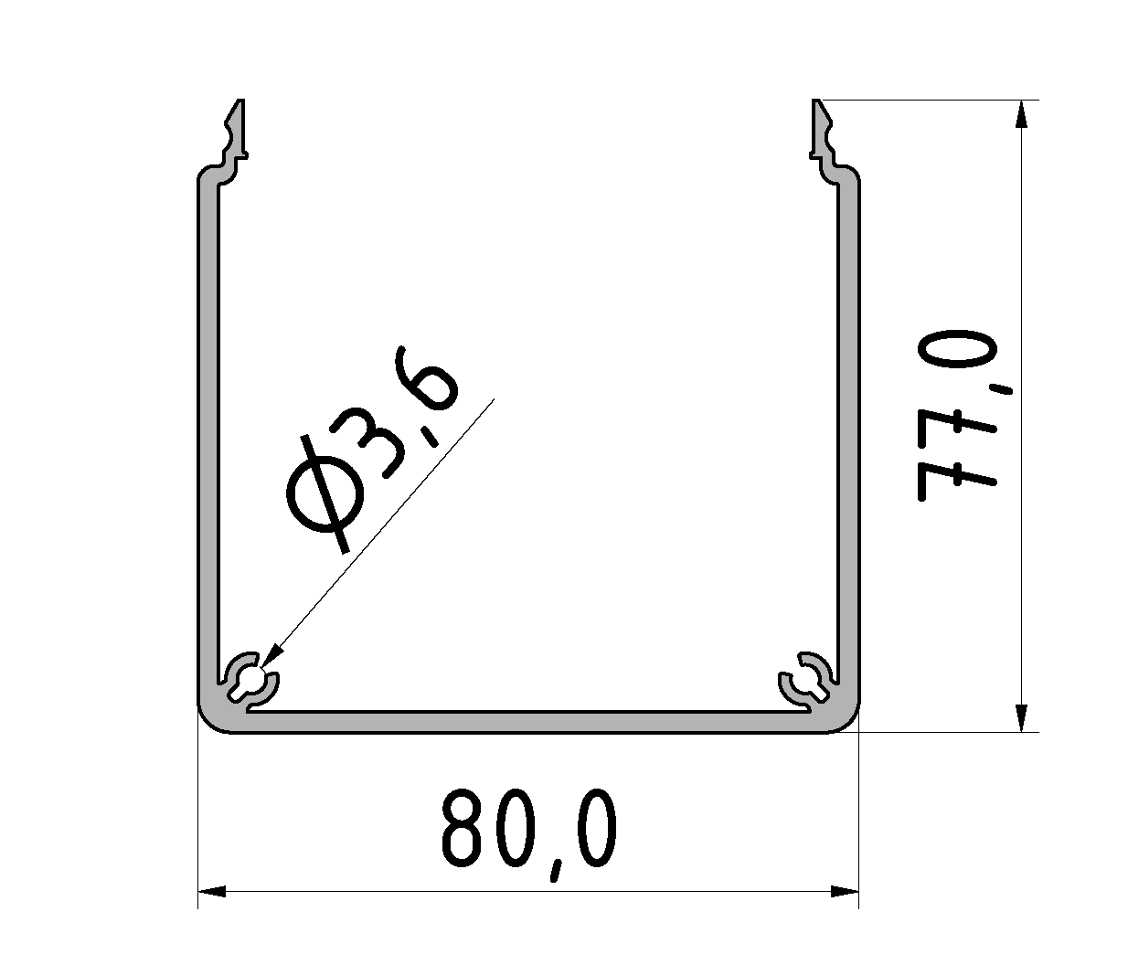 Kanalprofil U 80x80 SE, natur