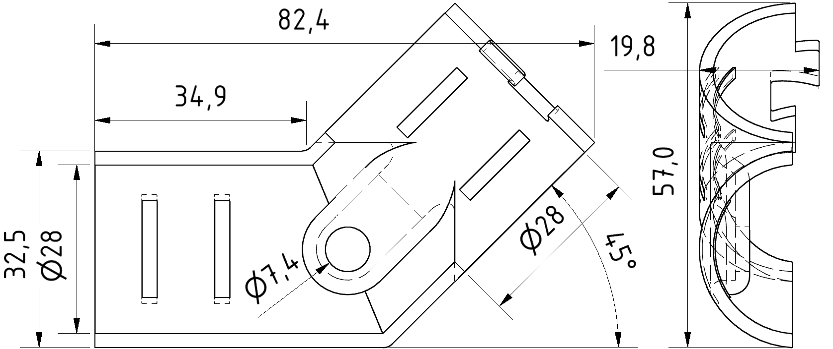 Winkelverbinder 45° einseitig-A, vernickelt