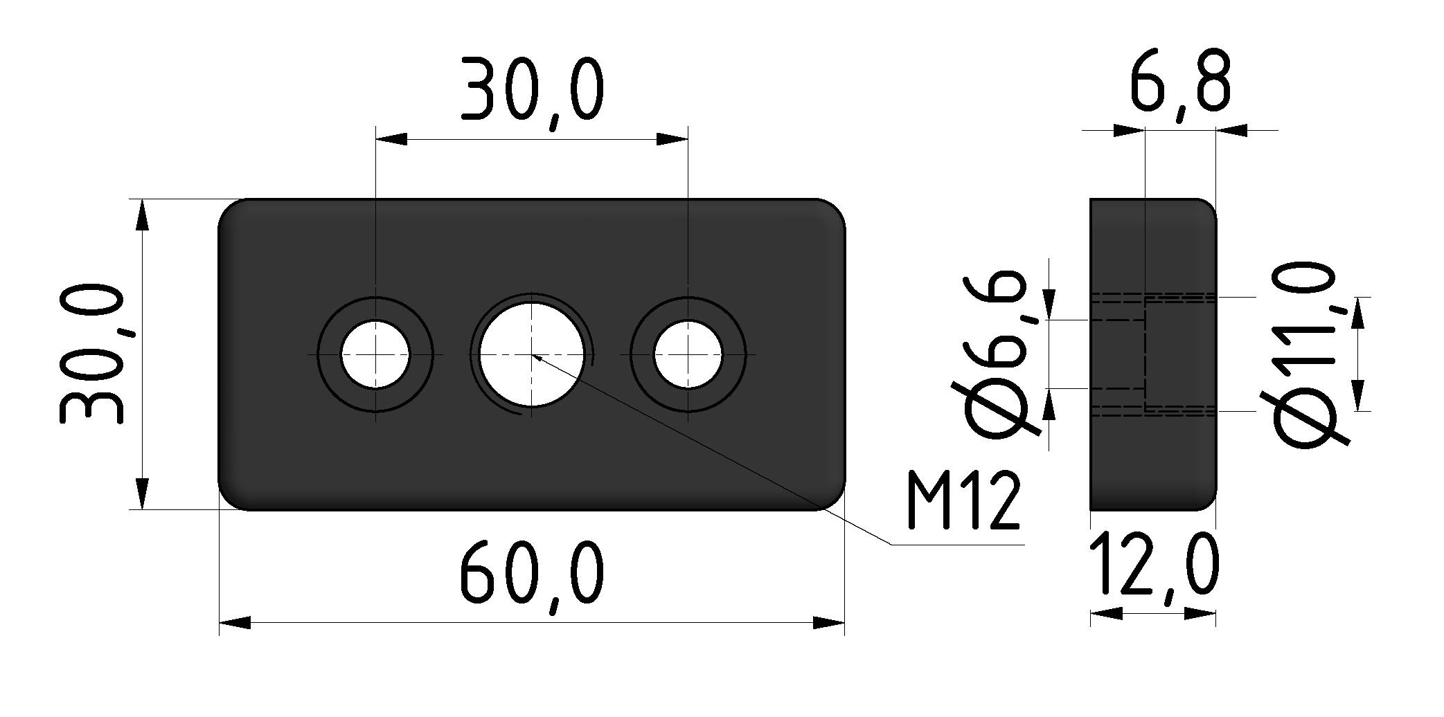 Fußplatte 6 60x30, M12, schwarz