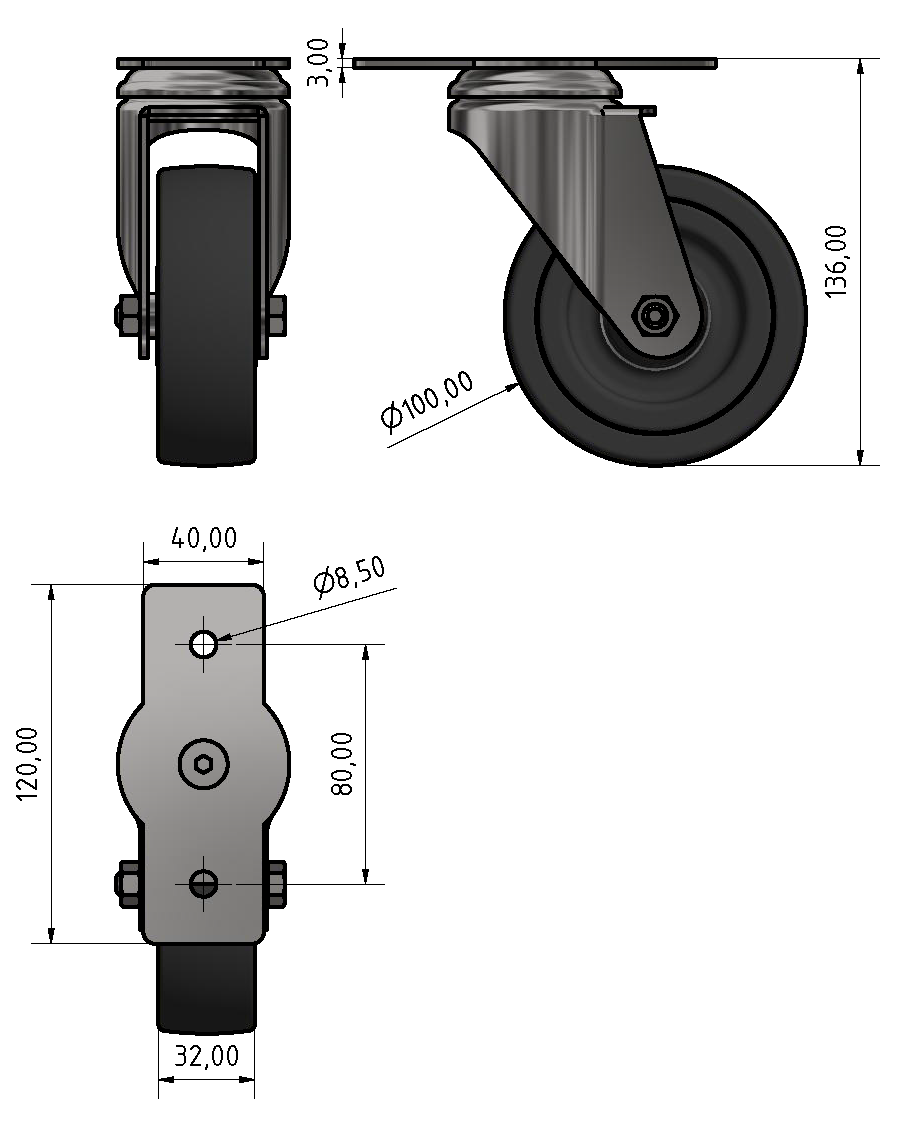 Castor D100 swivel, bright zinc-plated-8