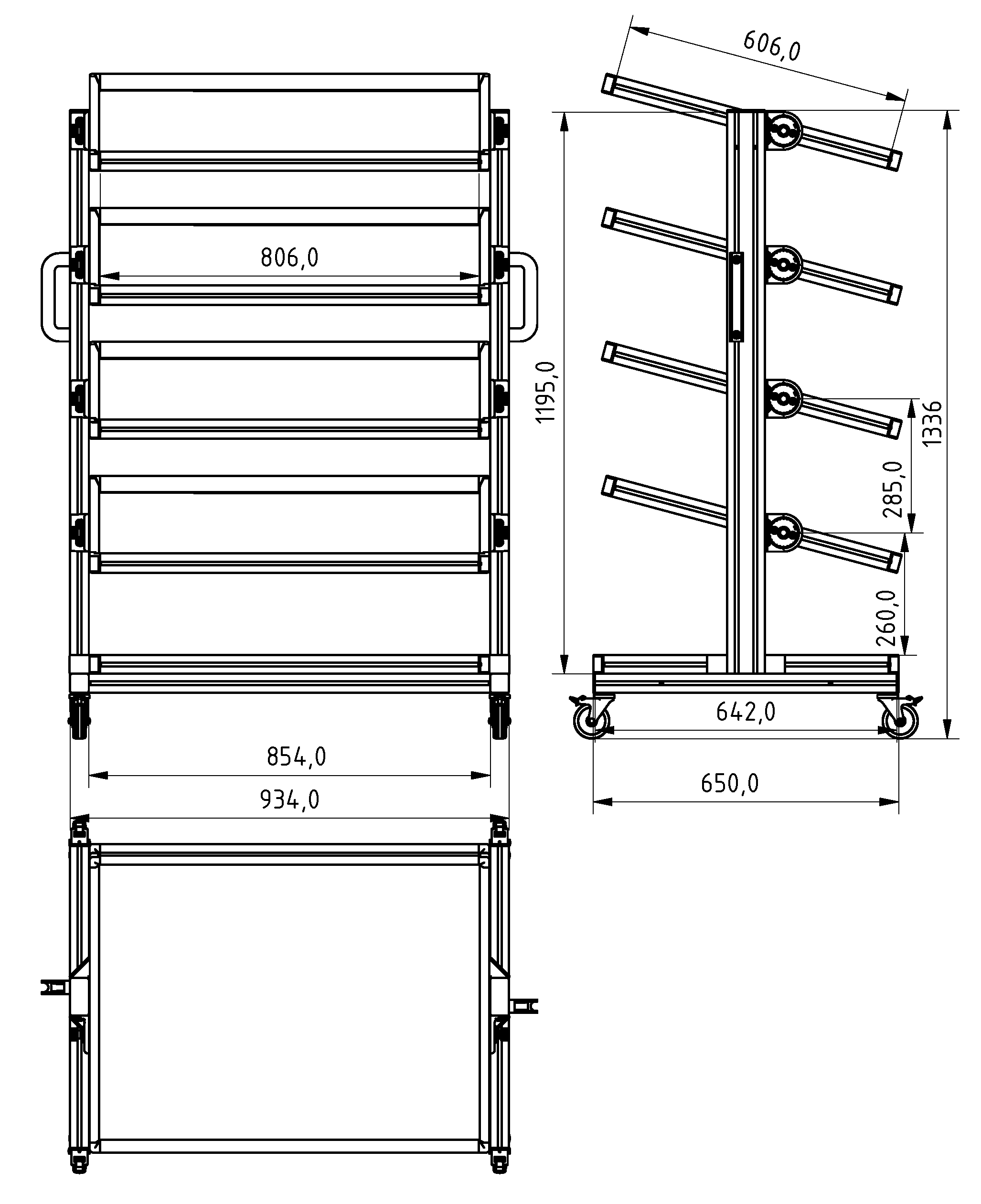 ESD Systemwagen für Eurobehälter 80 x 60 H 134 cm neigbar