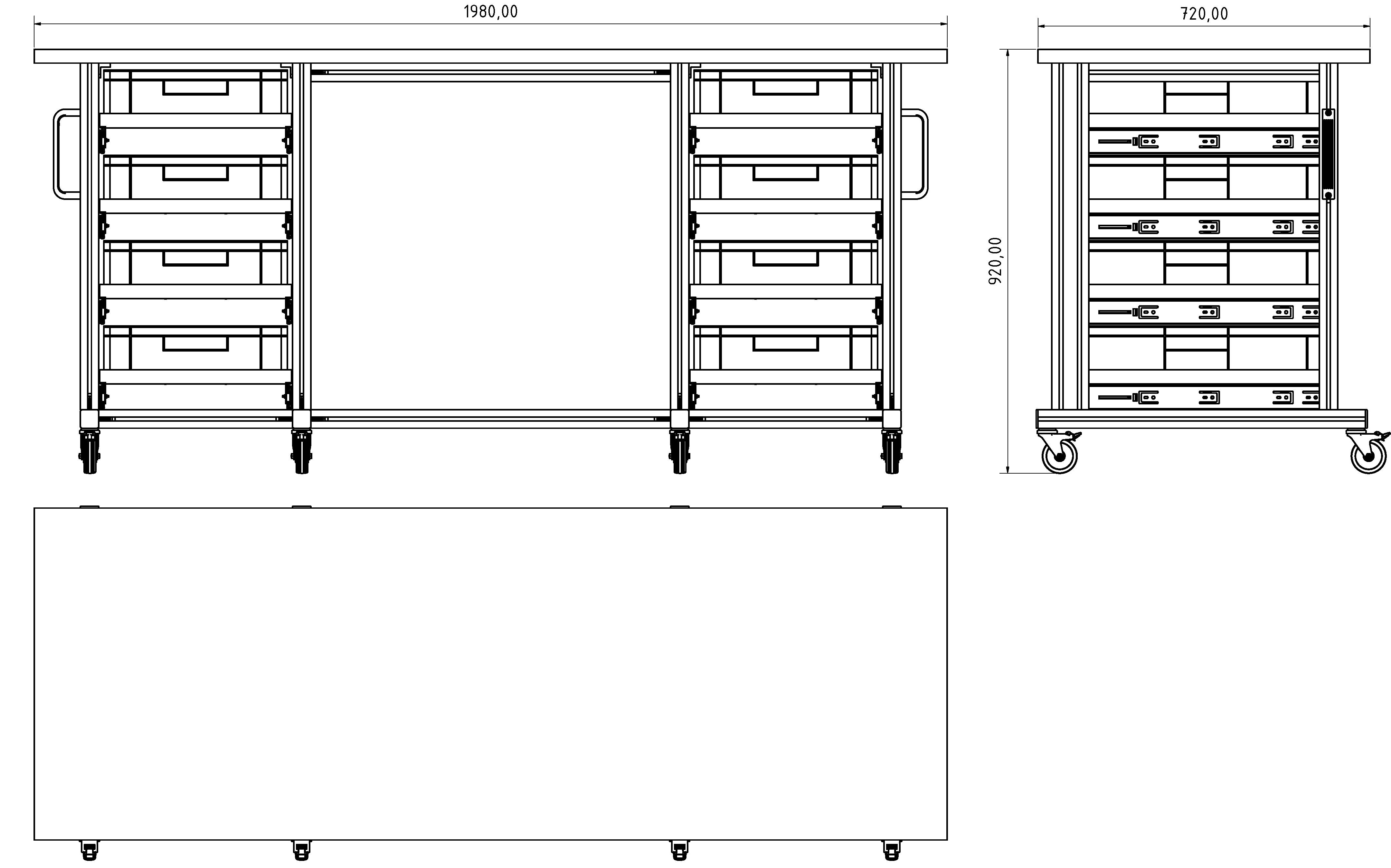 ESD Systemtisch Pro 1980x720 mm für Eurobehälter