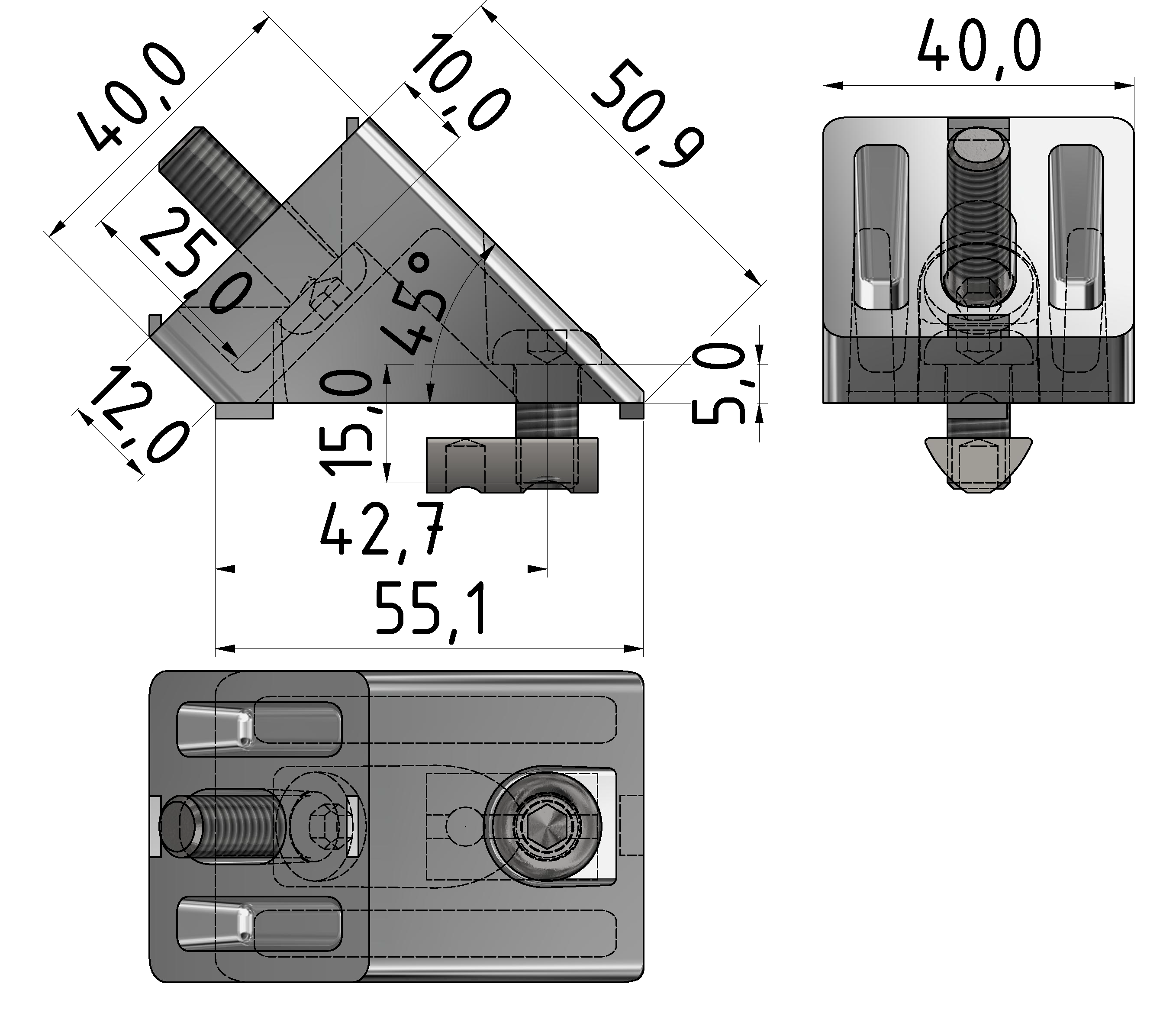 Angle Fastener-Set 8 40x40-45°