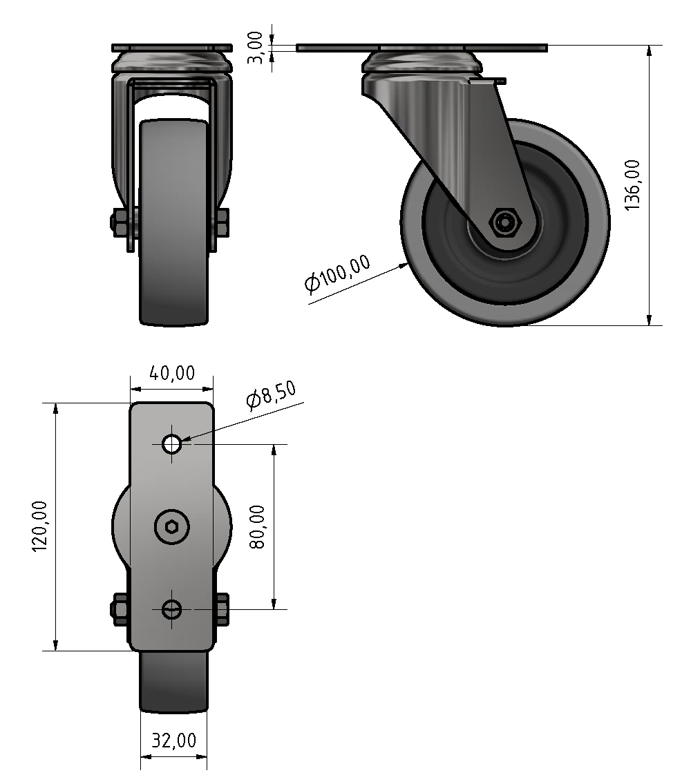 Castor D100 swivel, bright zinc-plated-8