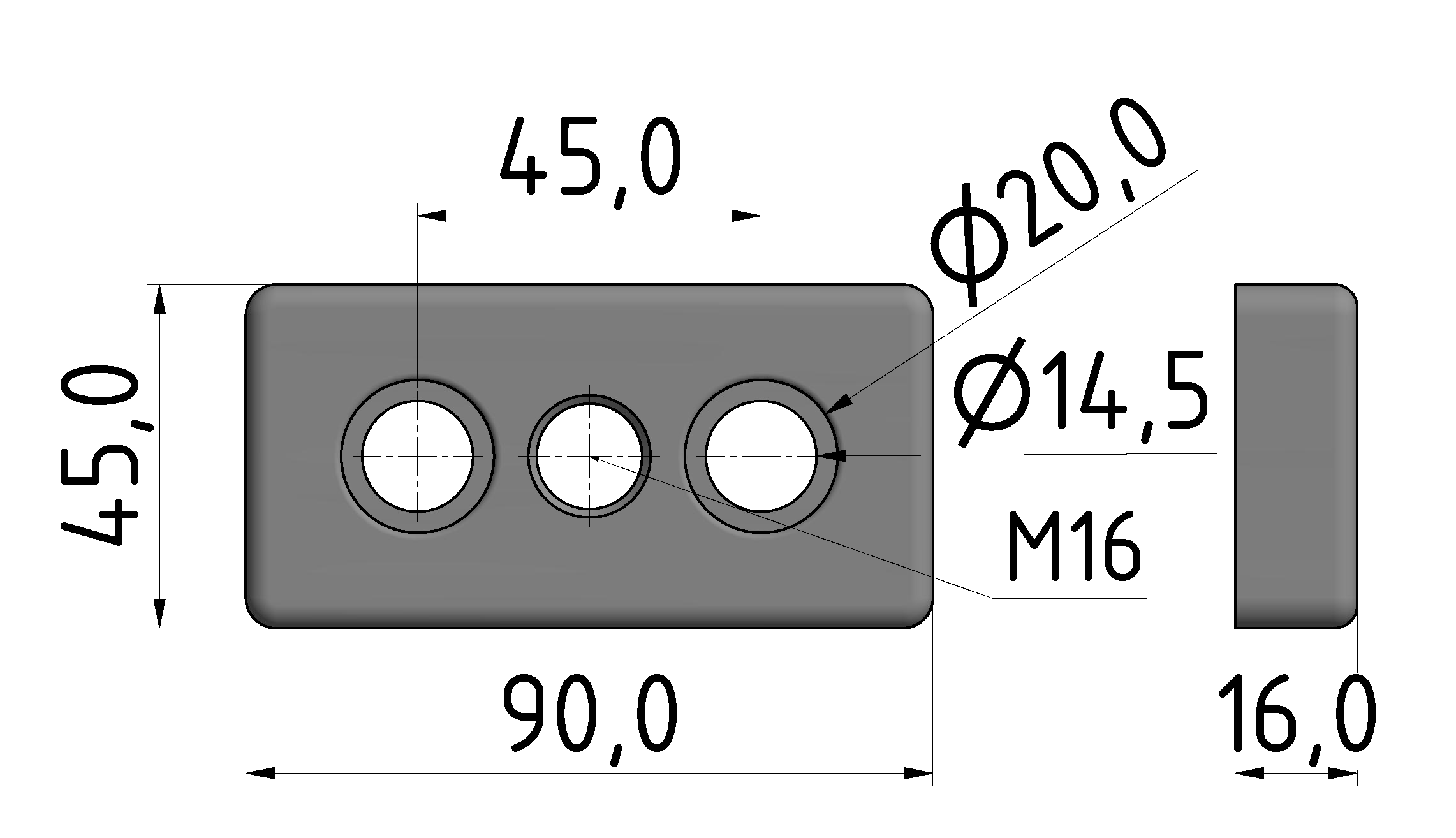 Base Plate 45x90 M16-10