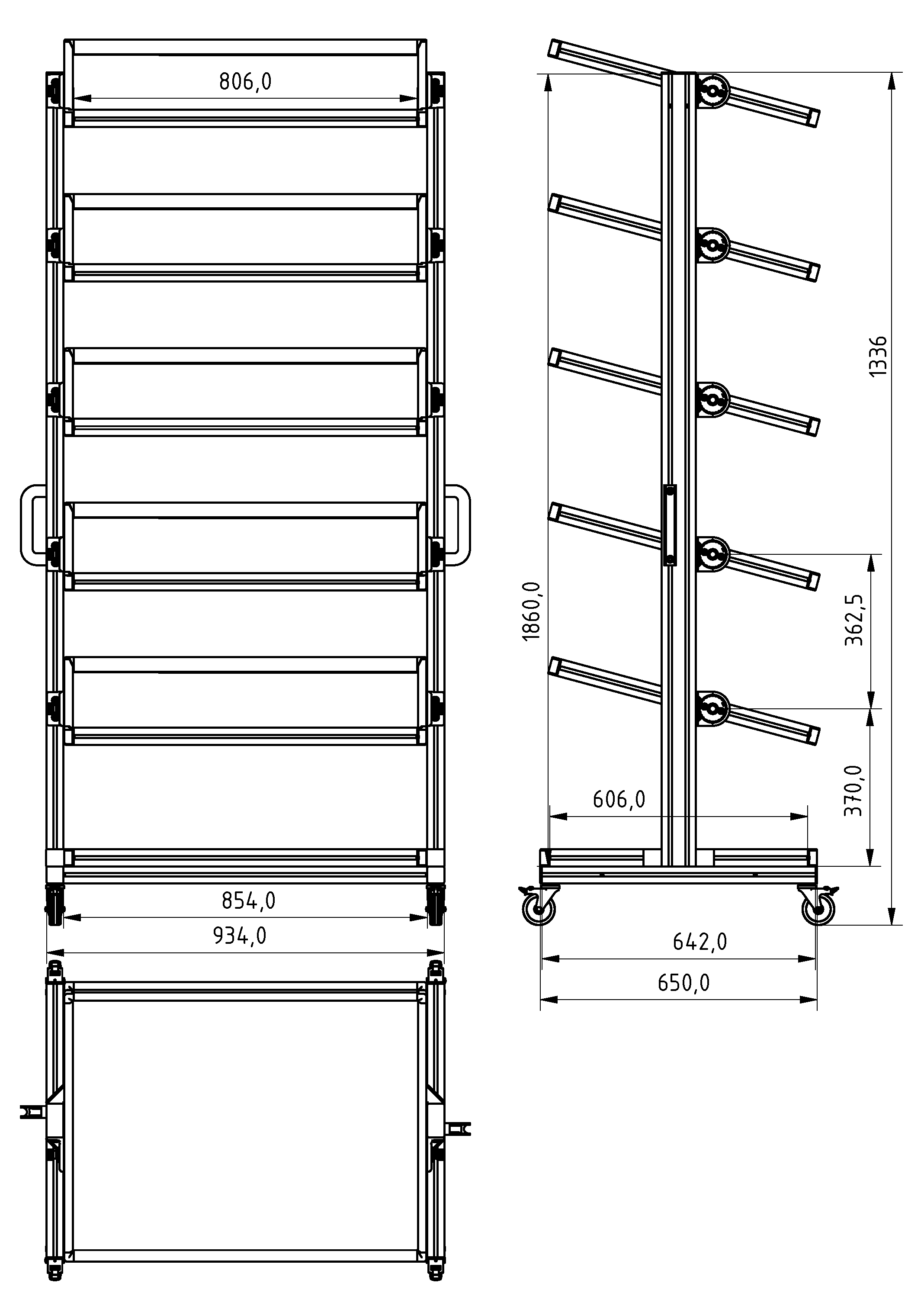 Systemwagen für Eurobehälter 80 x 60 H 200 cm neigbar