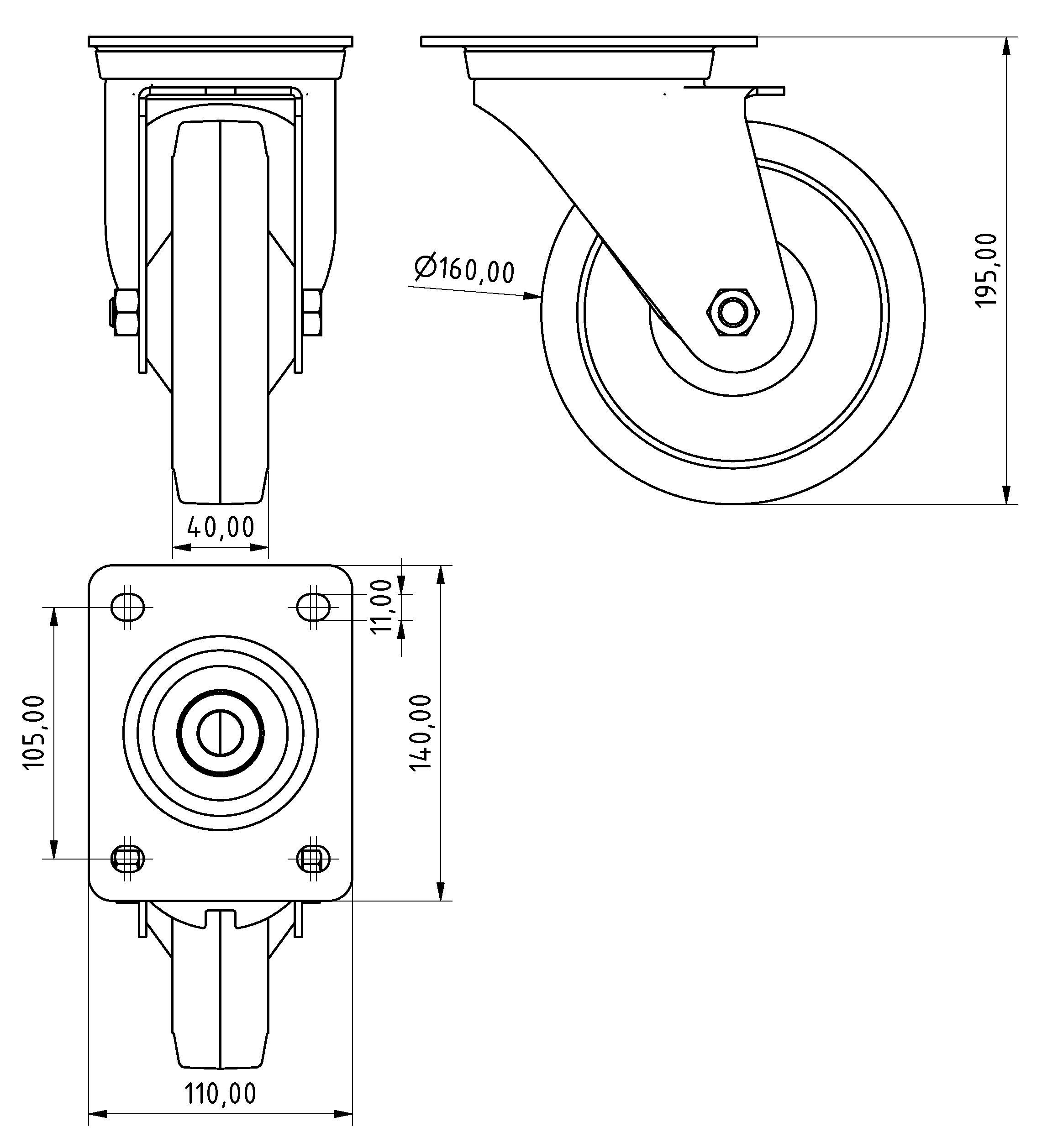 Lenkrolle D160 140x110 ESD