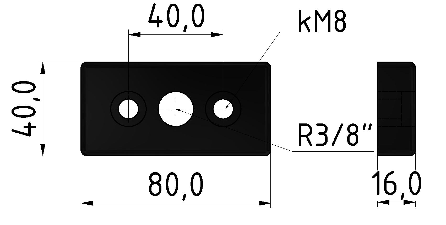 Pneumatik-Anschlussplatte 8 80x40 G3/8, schwarz