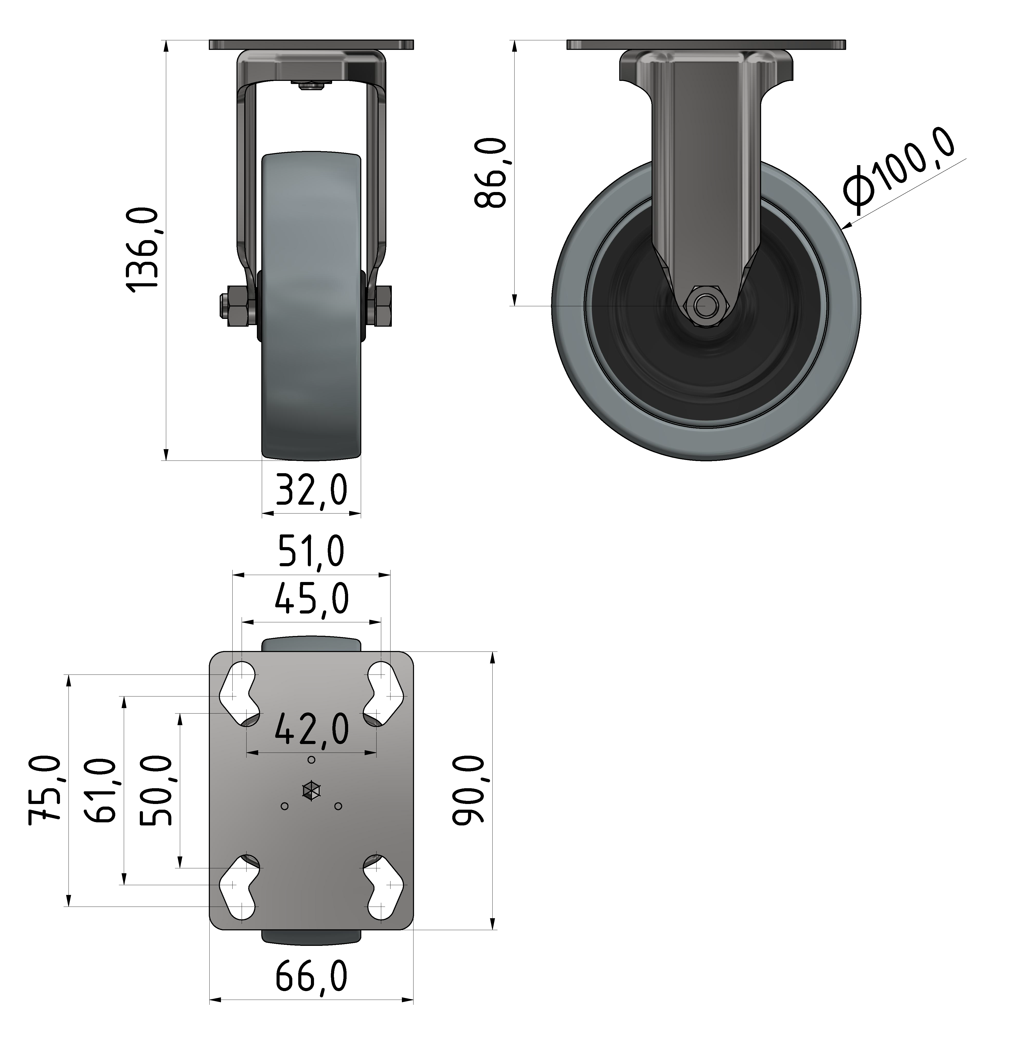 Bockrolle D 100 mit Anbauflansch, verzinkt