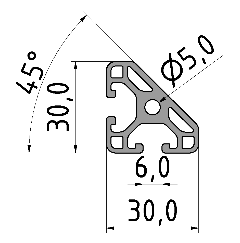 Profil 6 30x30-45° leicht, natur