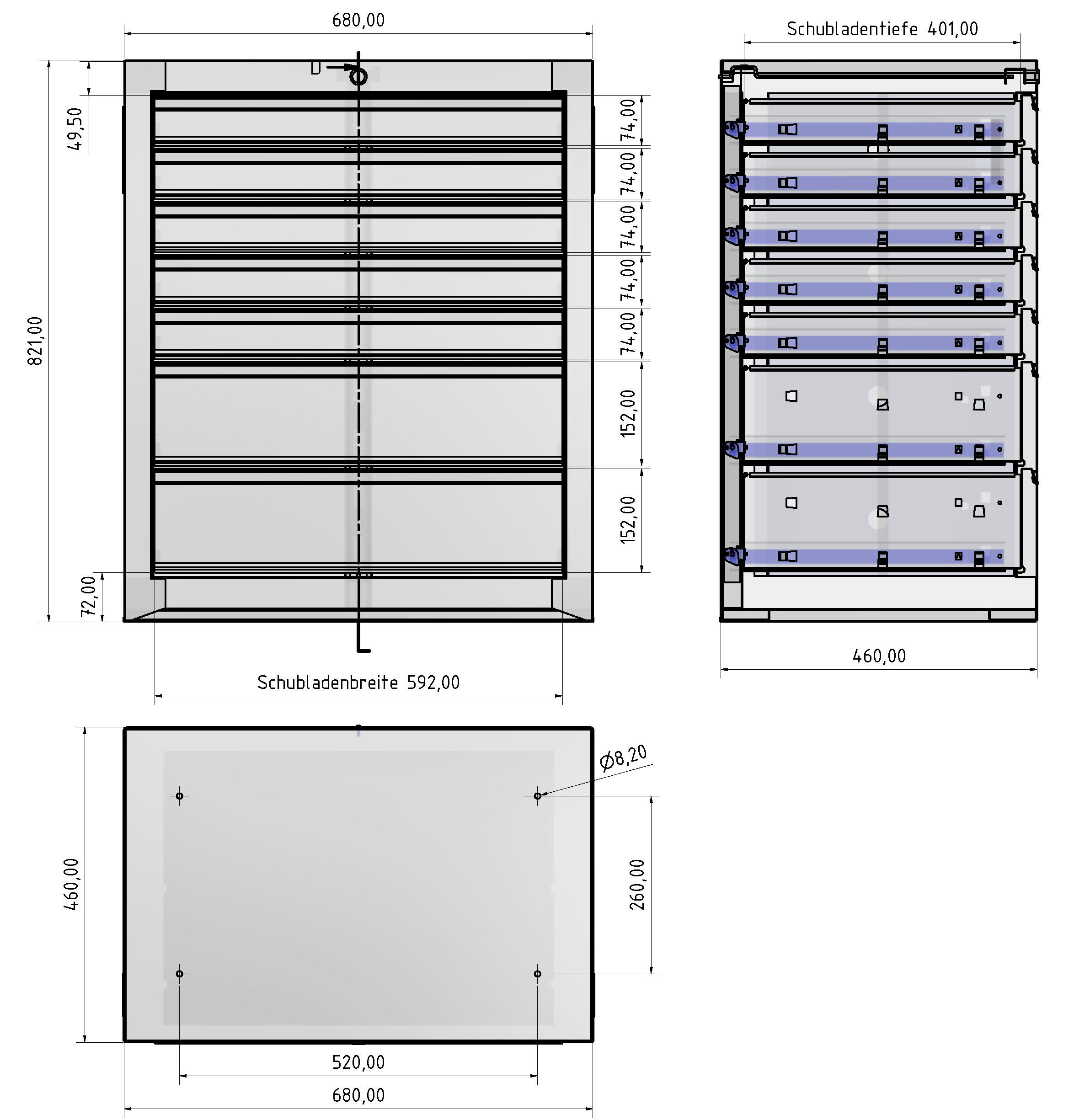 Schubladenschrank 7  B 680 H 820 T 460