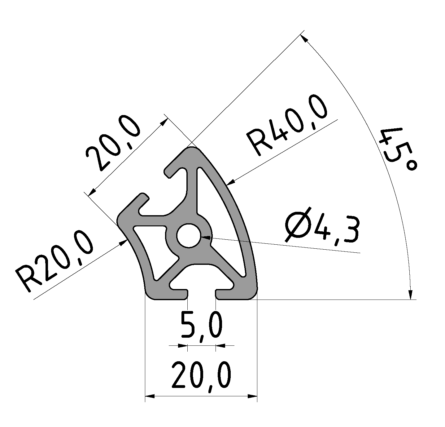 Profil 5 R20/40-45°, natur