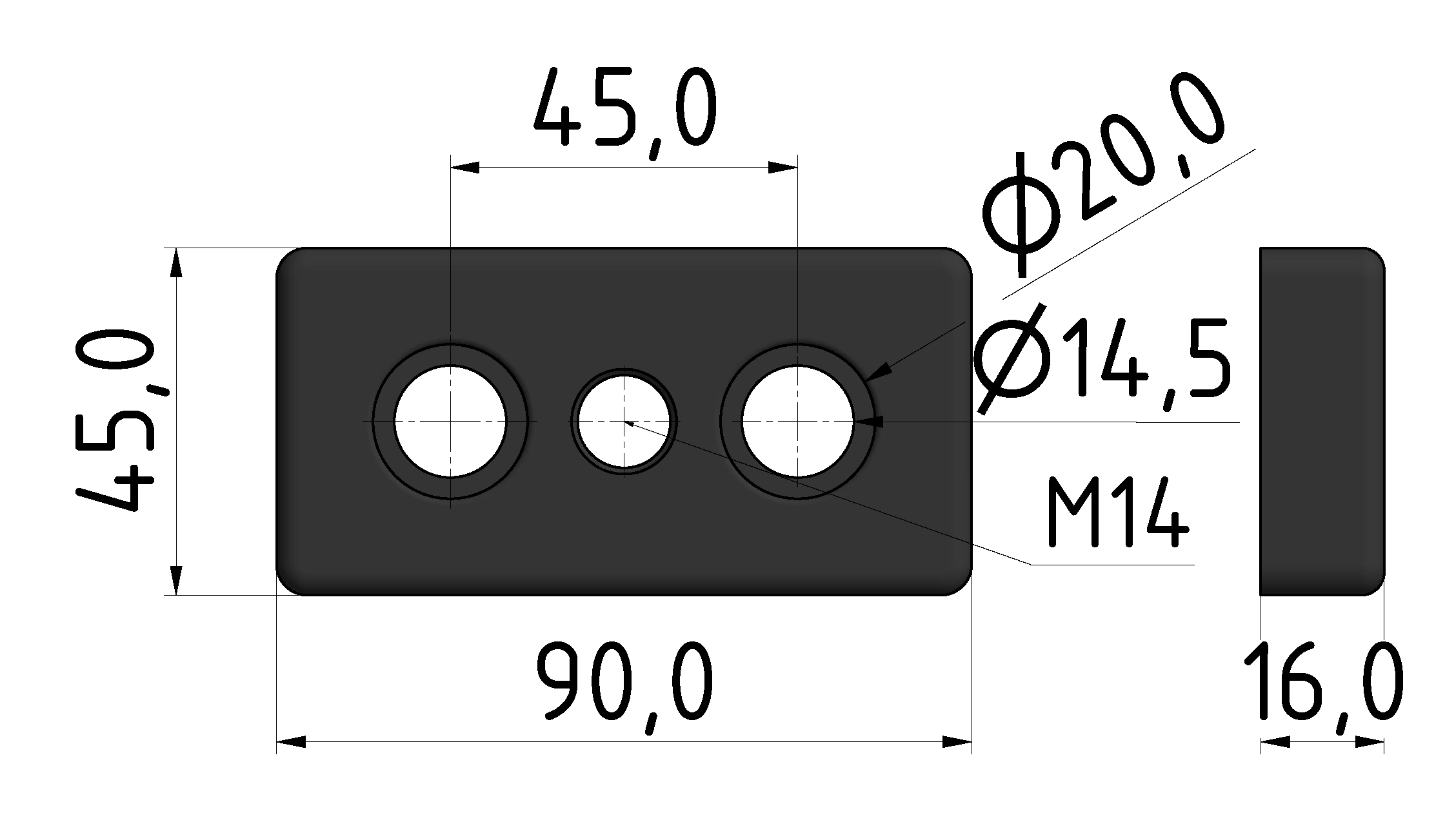 Base Plate 45x90 M14-10