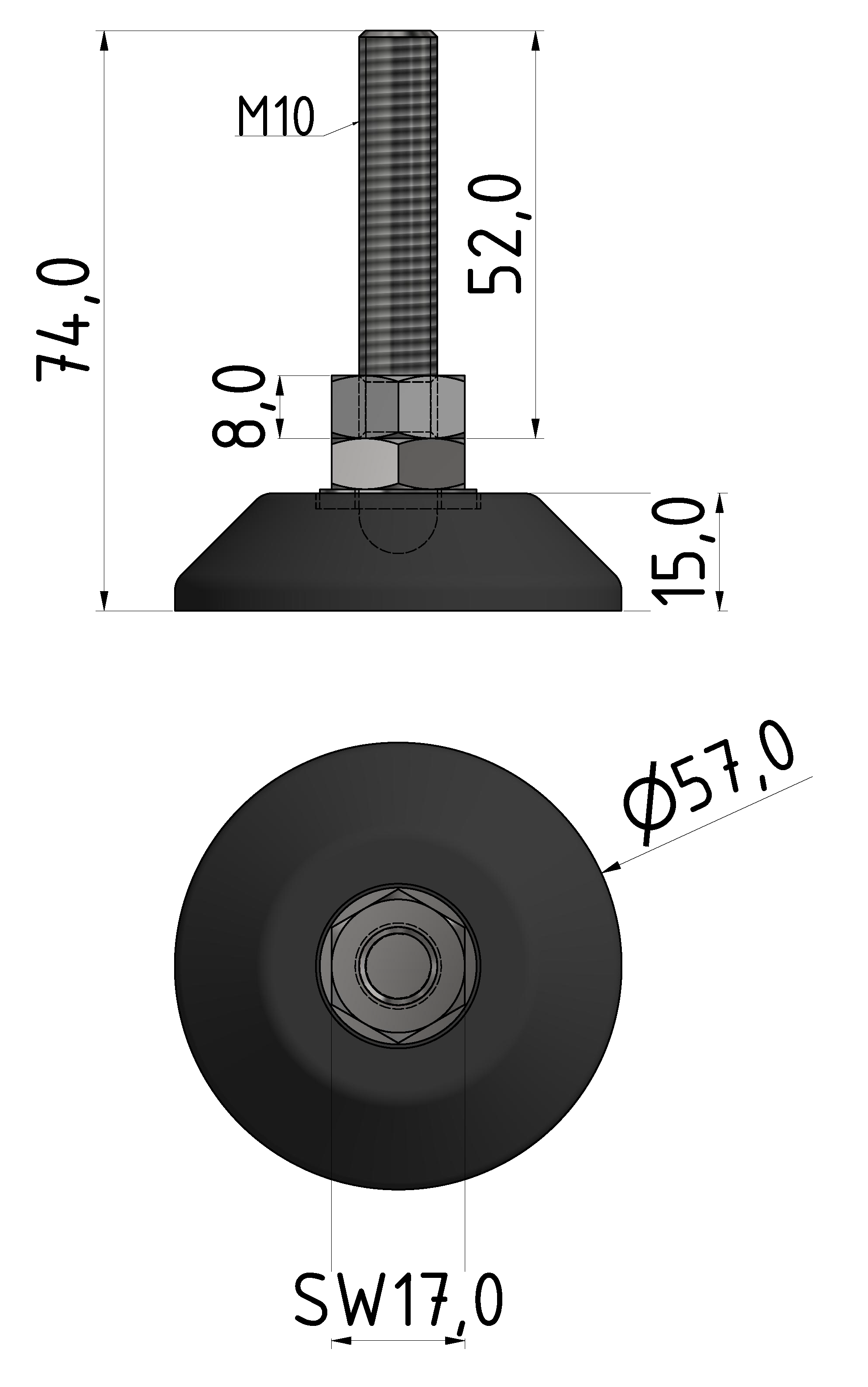 Knuckle Foot D60, M10x75, black