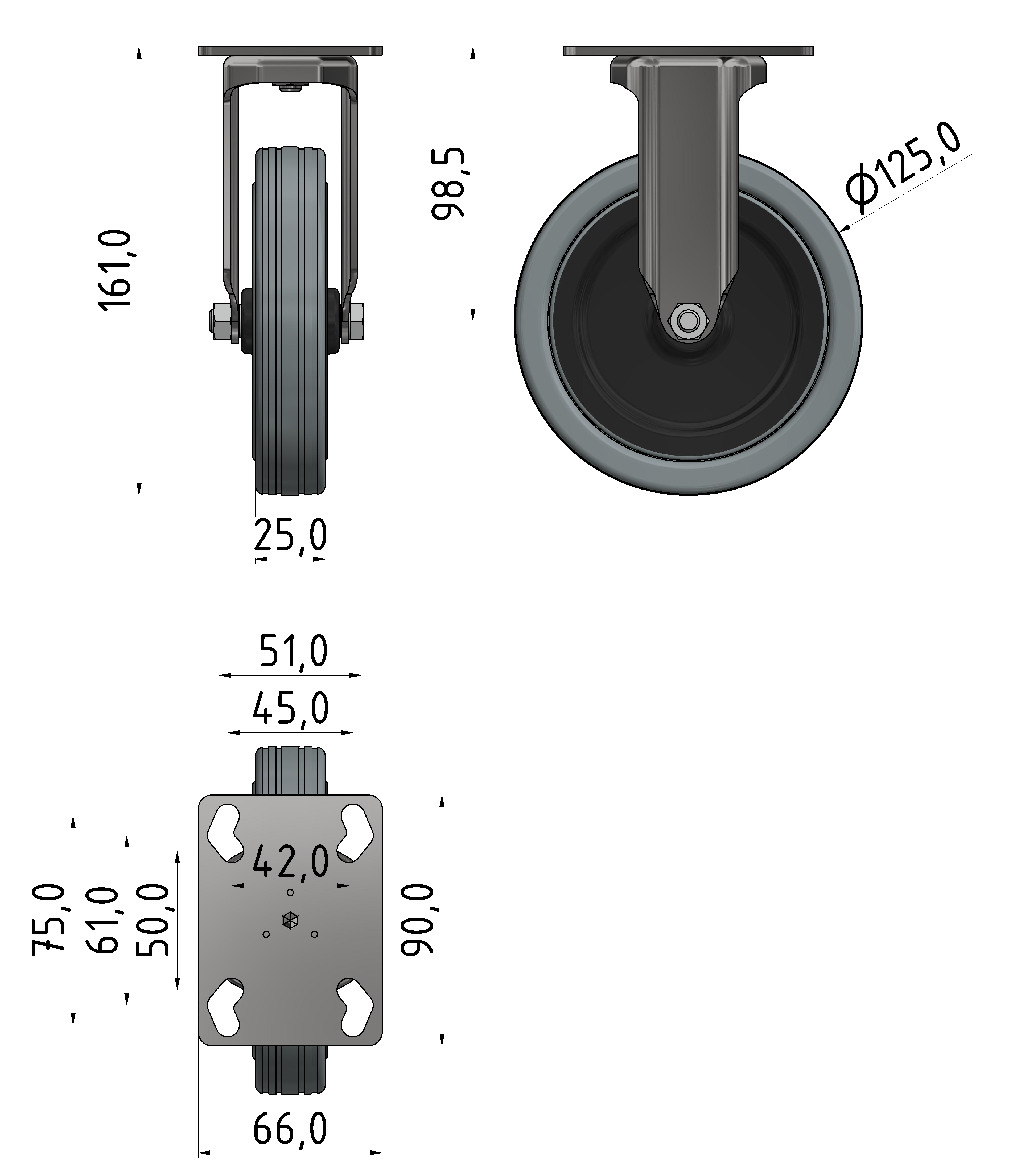 Bockrolle D 125 mit Anbauflansch, verzinkt