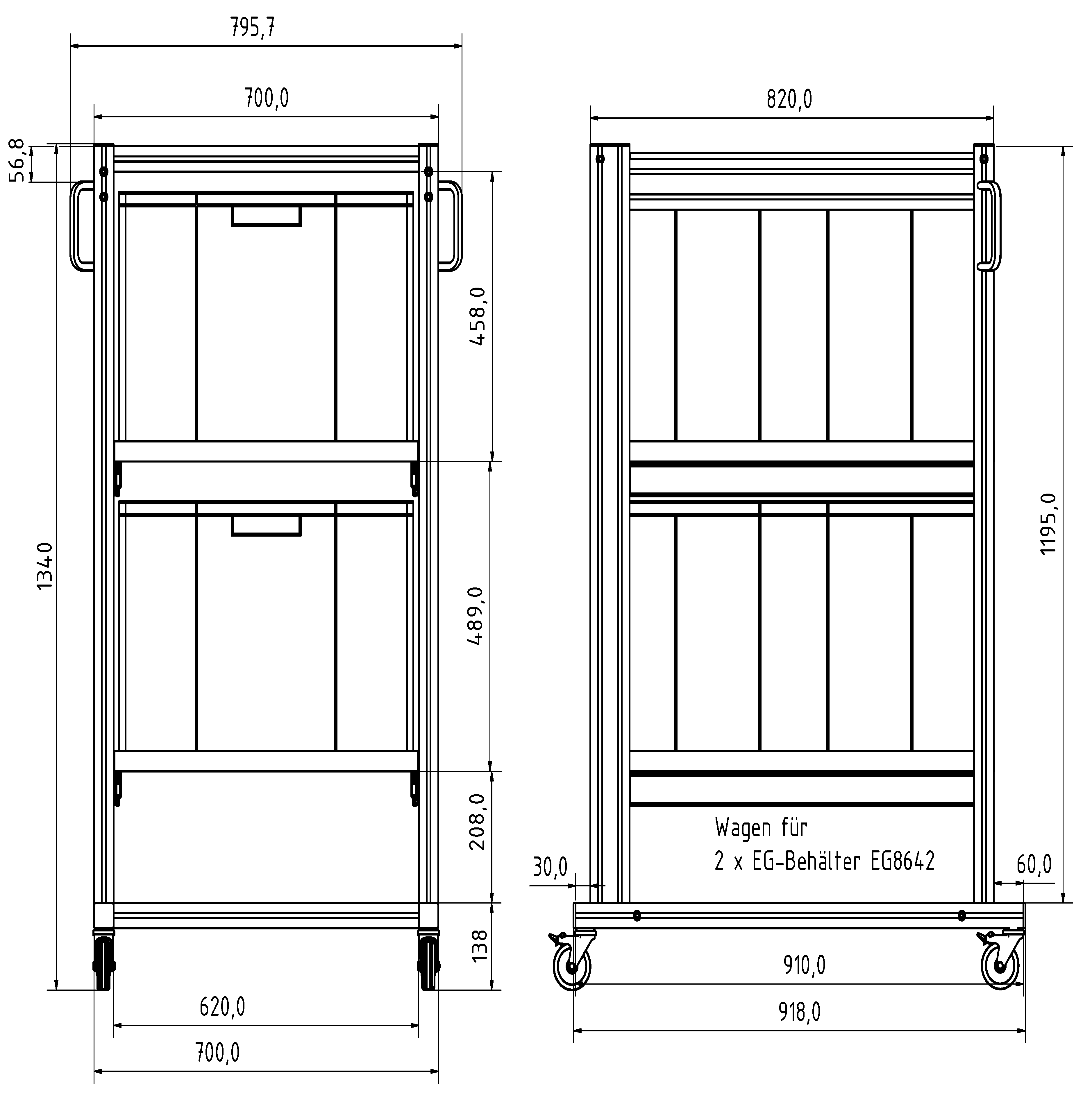 Systemwagen für Eurobehälter 80x60 H 134 cm 