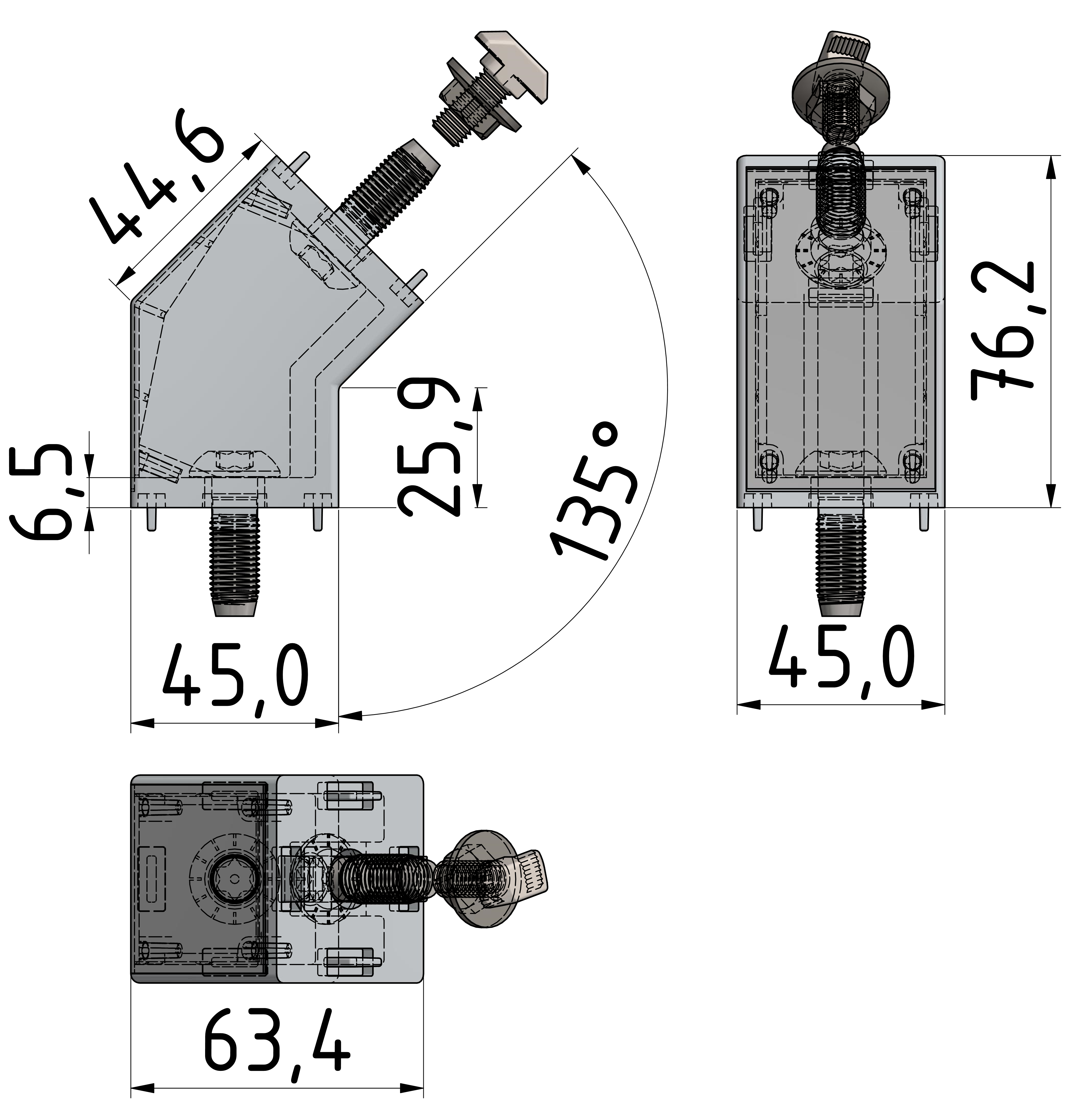 Angle connector set 45 45°, white aluminium 10