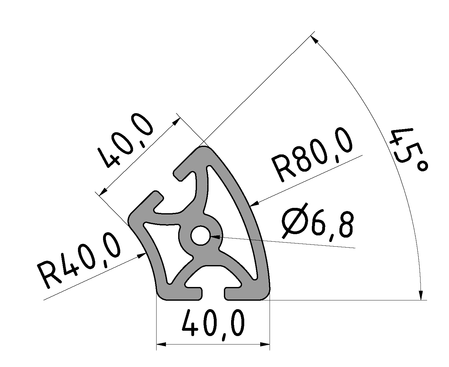 Profil 8 R40/80-45°, natur