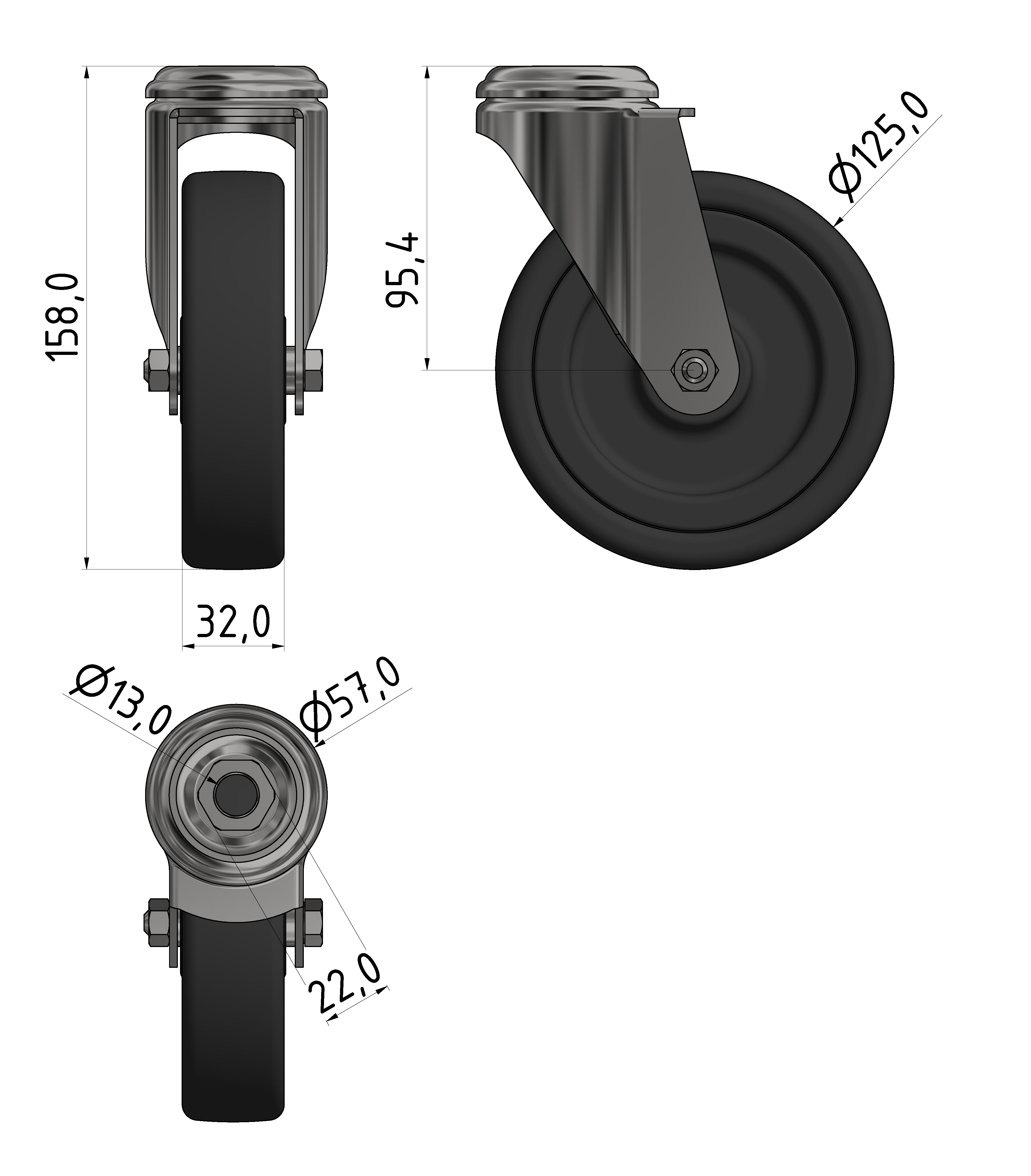 Lenkrolle D125 ESD, verzinkt-8