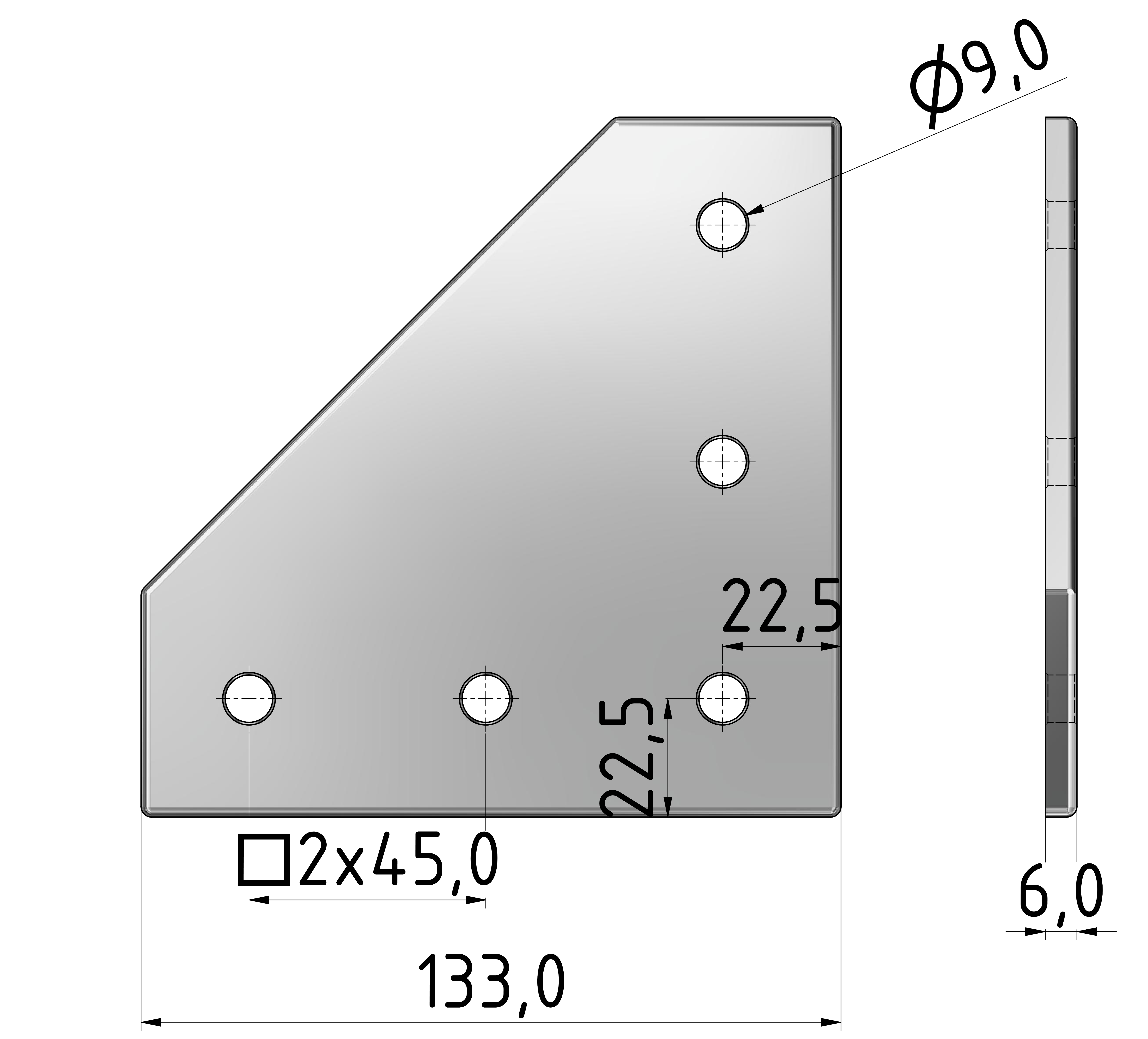 Verbinderplatte L 135x135, eloxiert-10