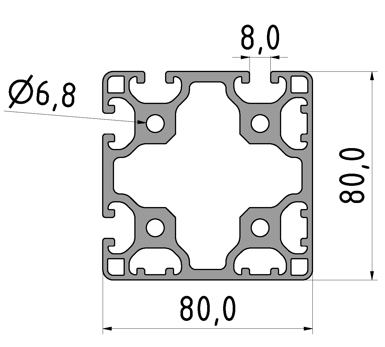 Profil 8 80x80 4N90 leicht, natur