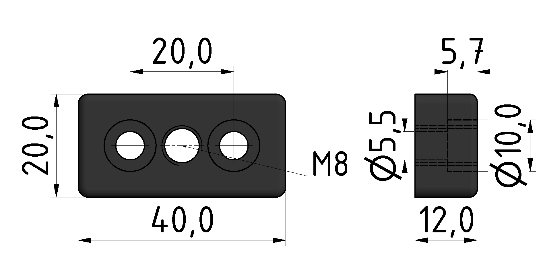 Base Plate 5 40x20, M8, black