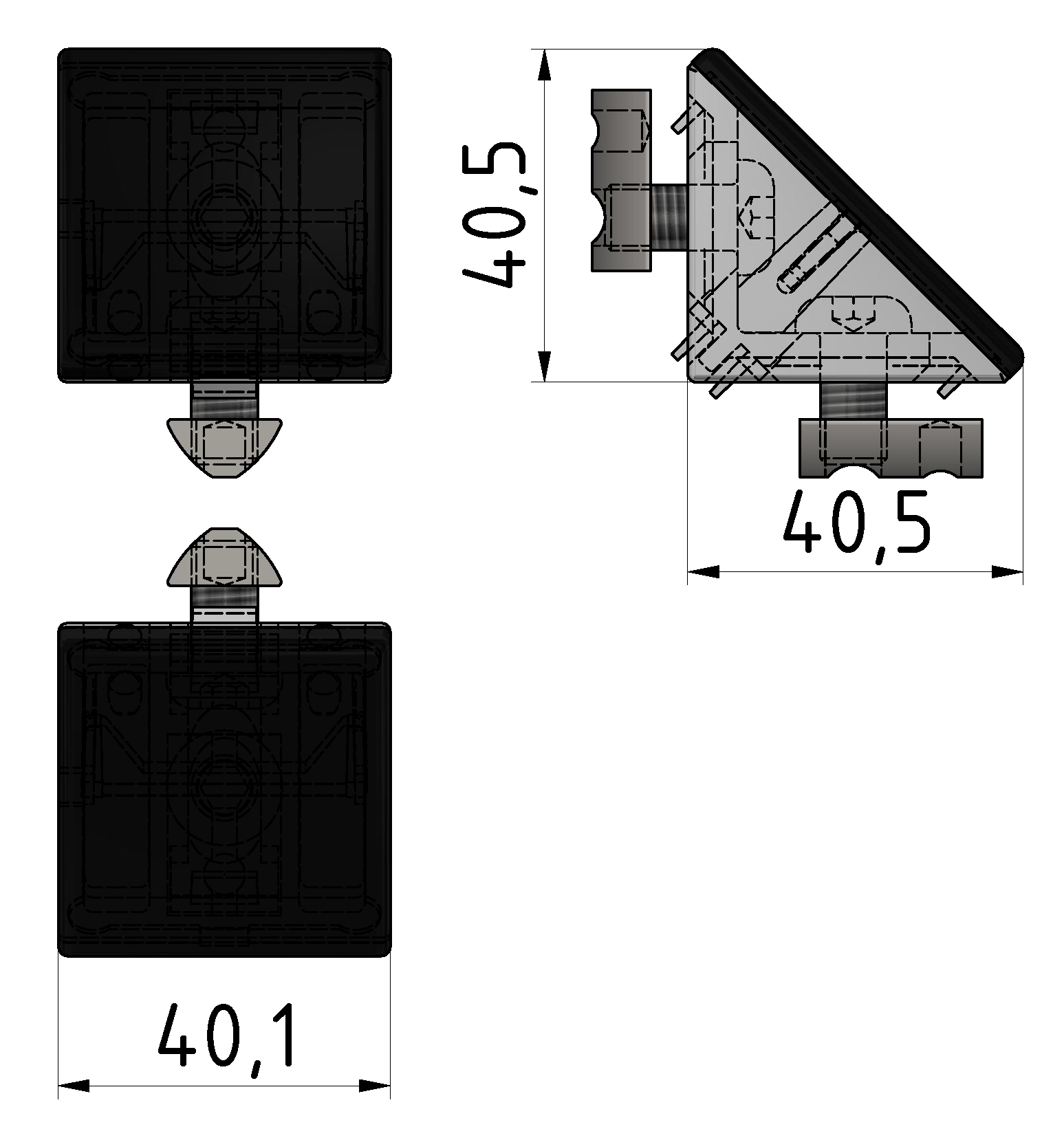 Angle Bracket  Set 8 40x40 slotted hole, black