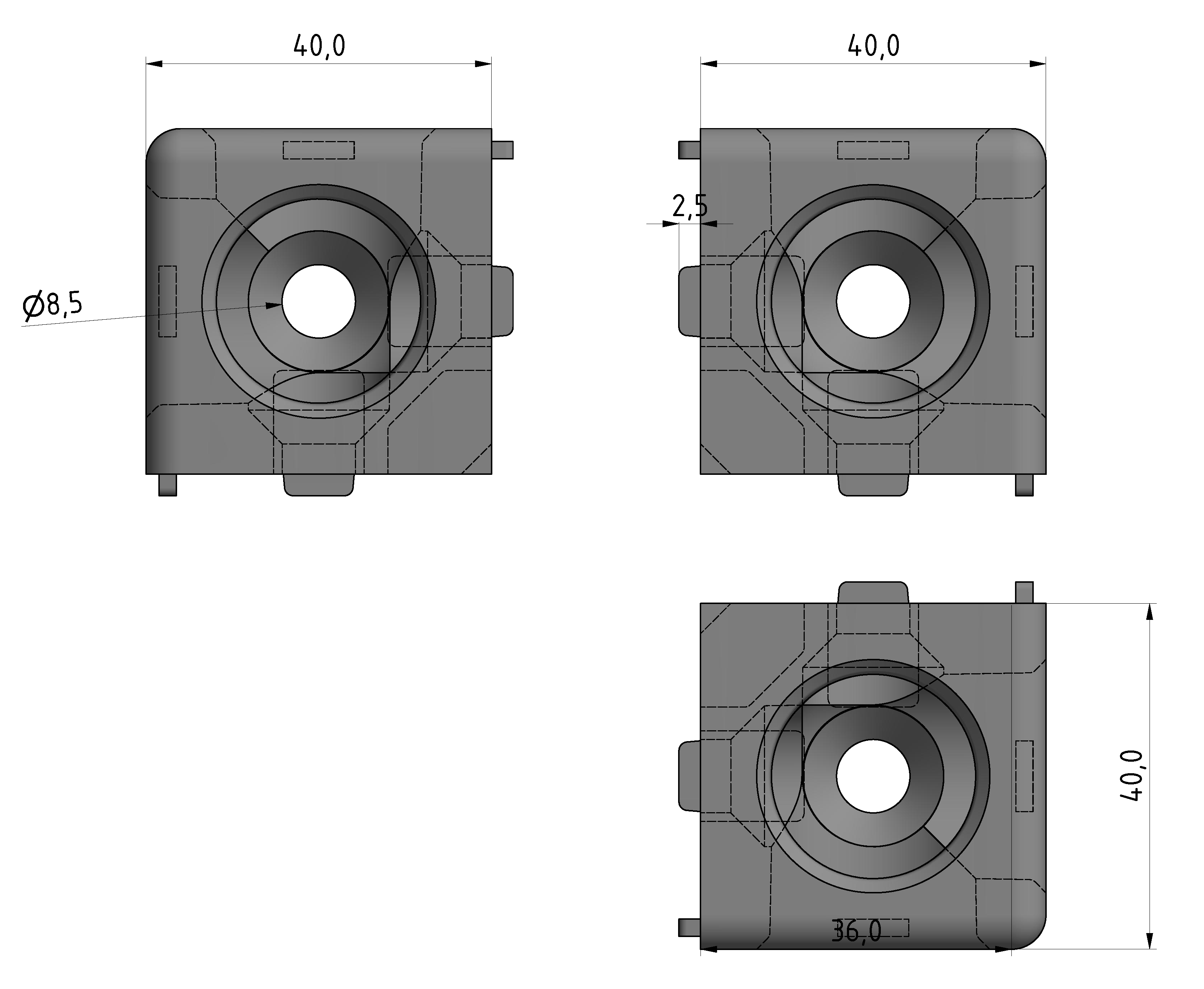 Wuerfel-Verbinder 8 3D 40, weißaluminium