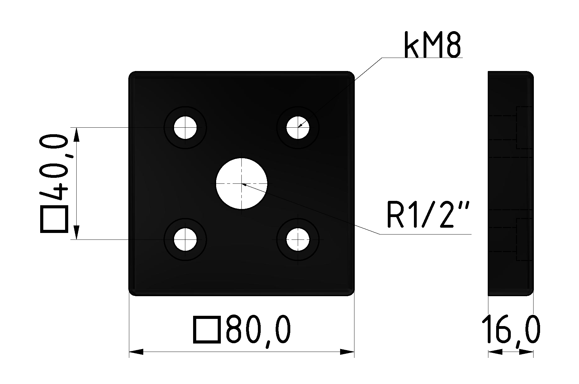 Pneumatik-Anschlussplatte 8 80x80 G1/2, schwarz