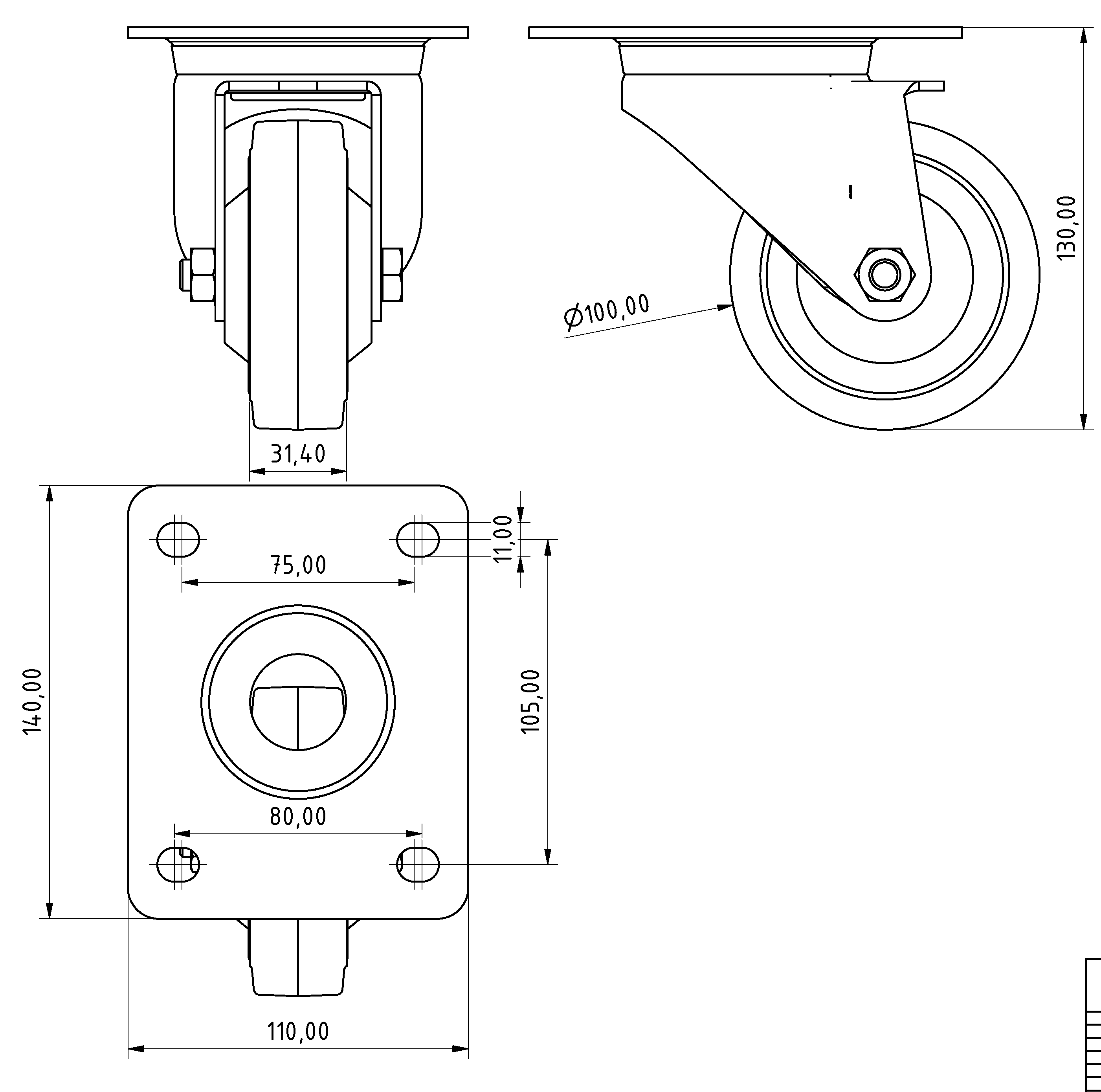 Lenkrolle D100 140x110 ESD