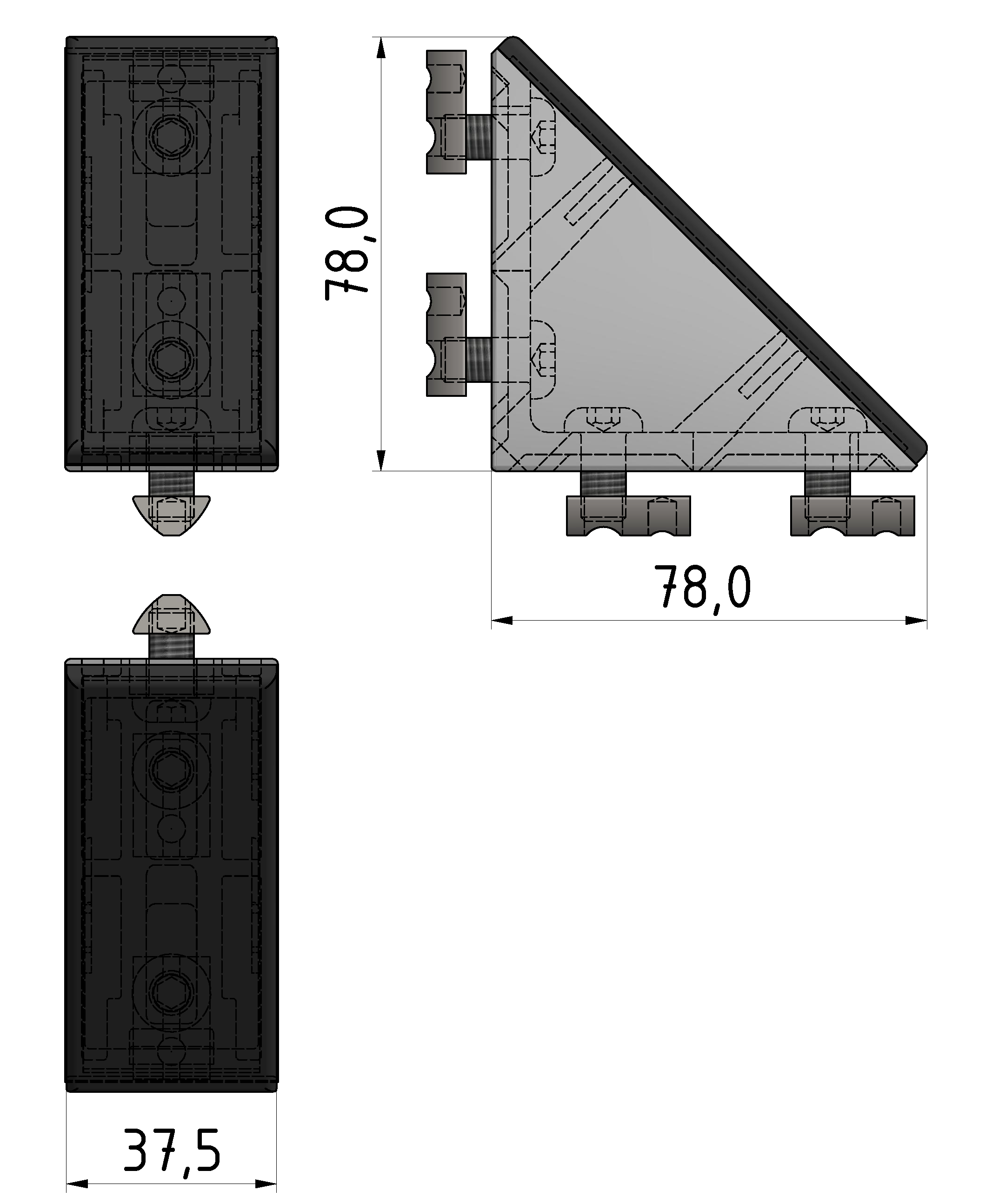 Angle Bracket  Set 8 80x80 slotted hole, black