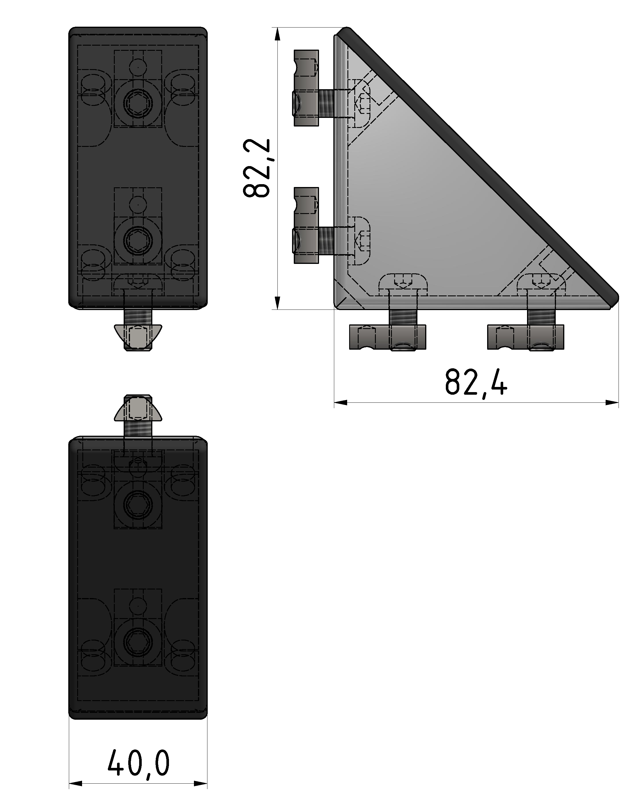 Angle Bracket  Set 8 80x80, black