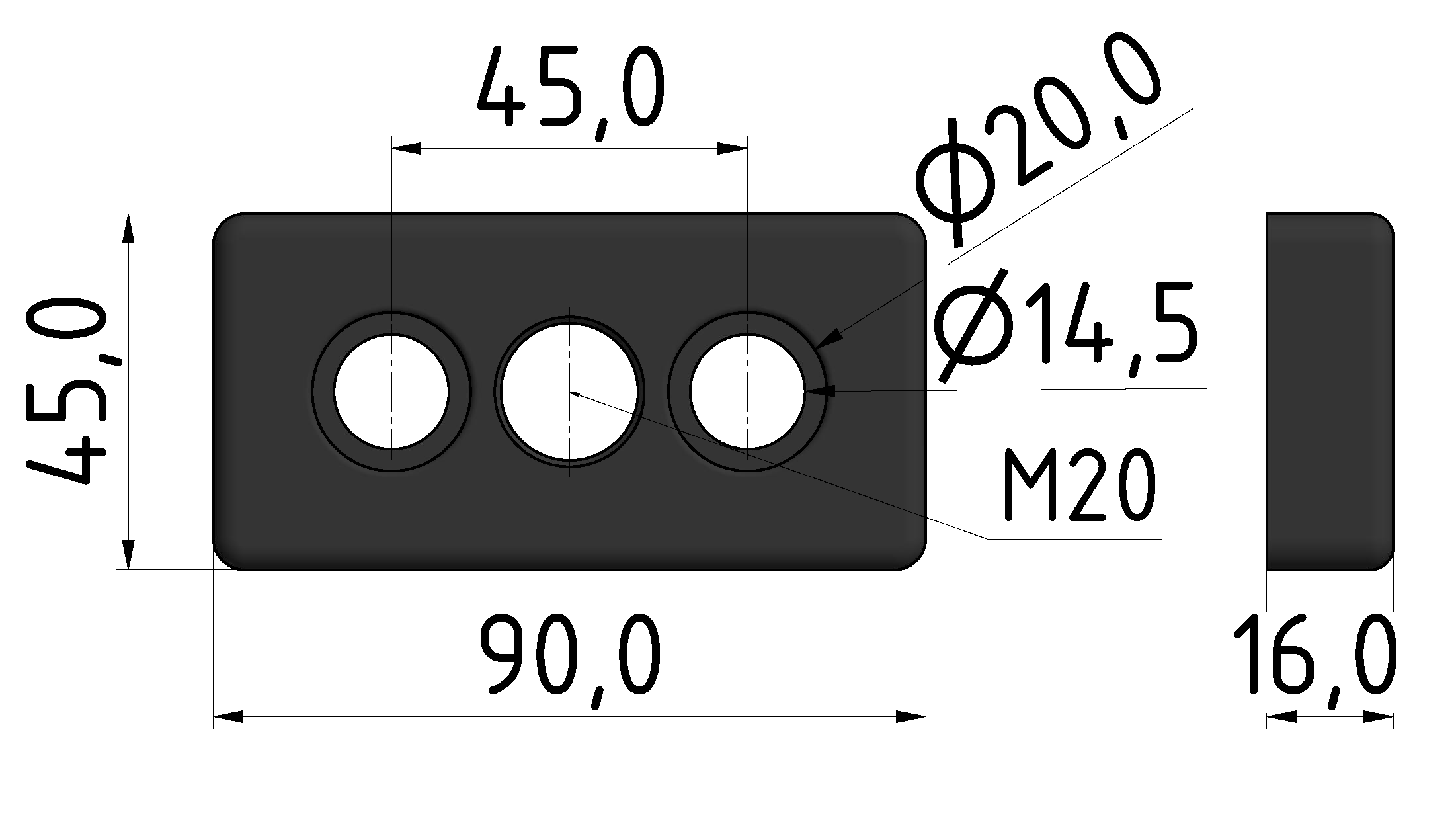 Base Plate 45x90 M20-10