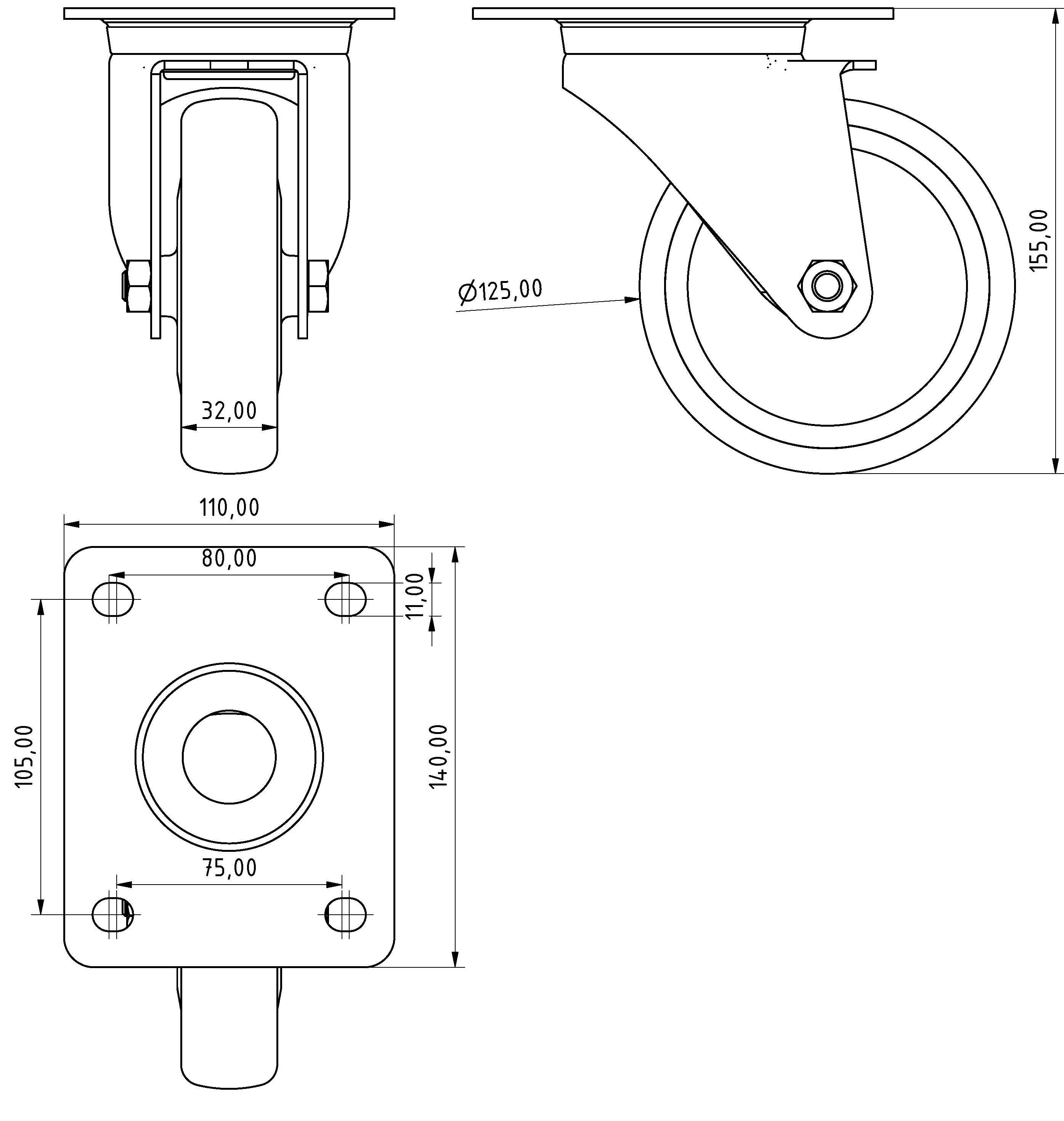 Lenkrolle D125 140x110 ESD