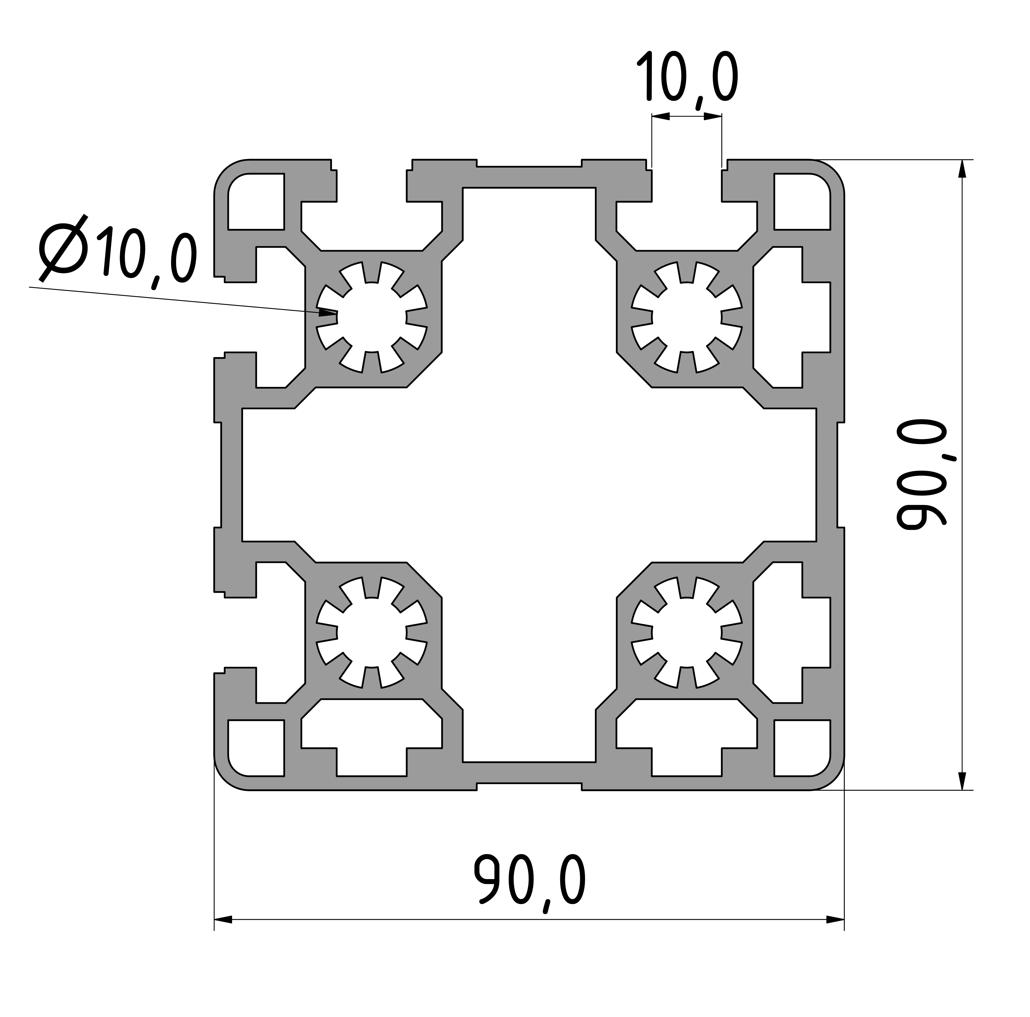 Strebenprofil 90x90 4NVS