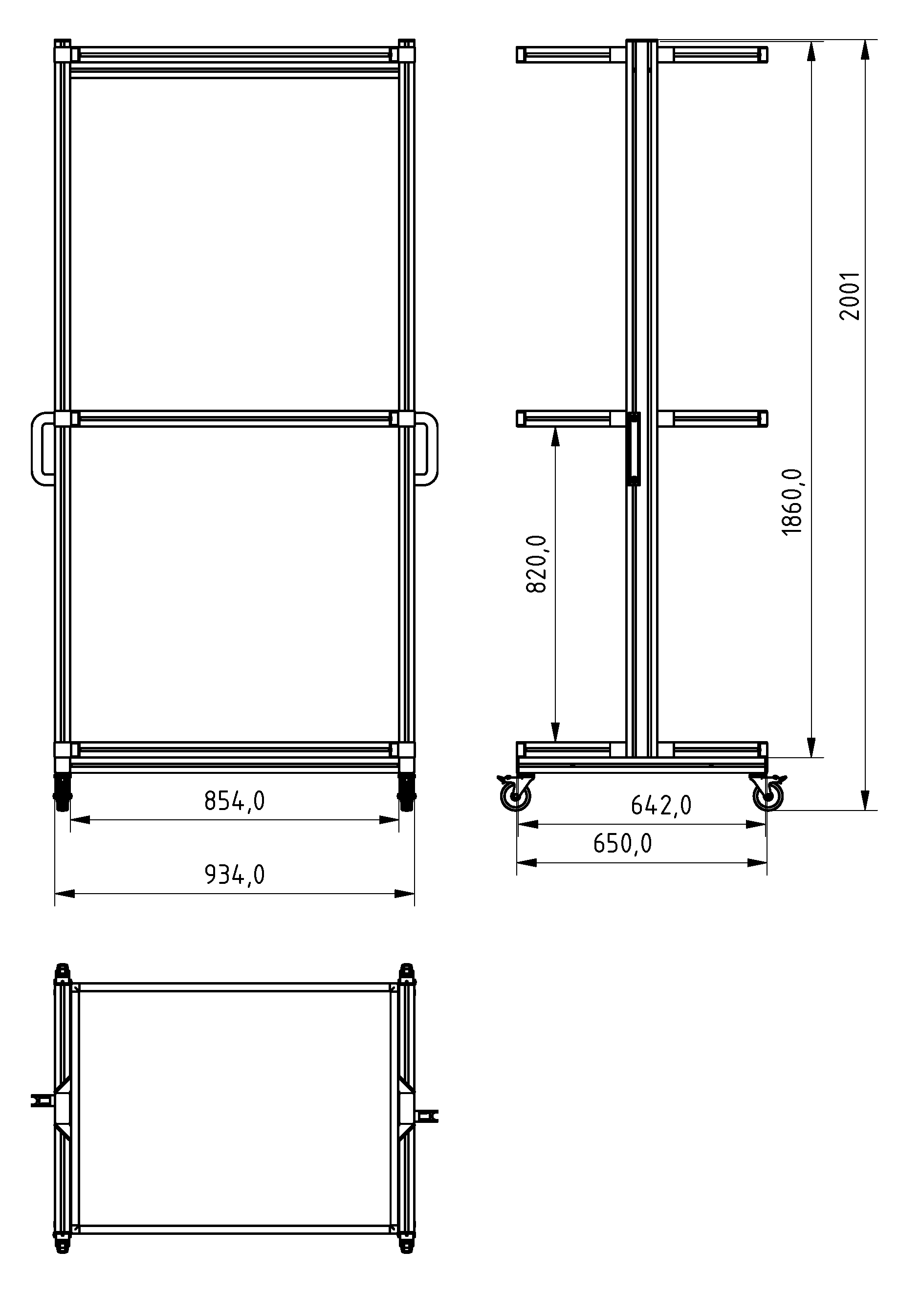 ESD Systemwagen für Eurobehälter 80 x 60 H 200 cm ohne Auszug 