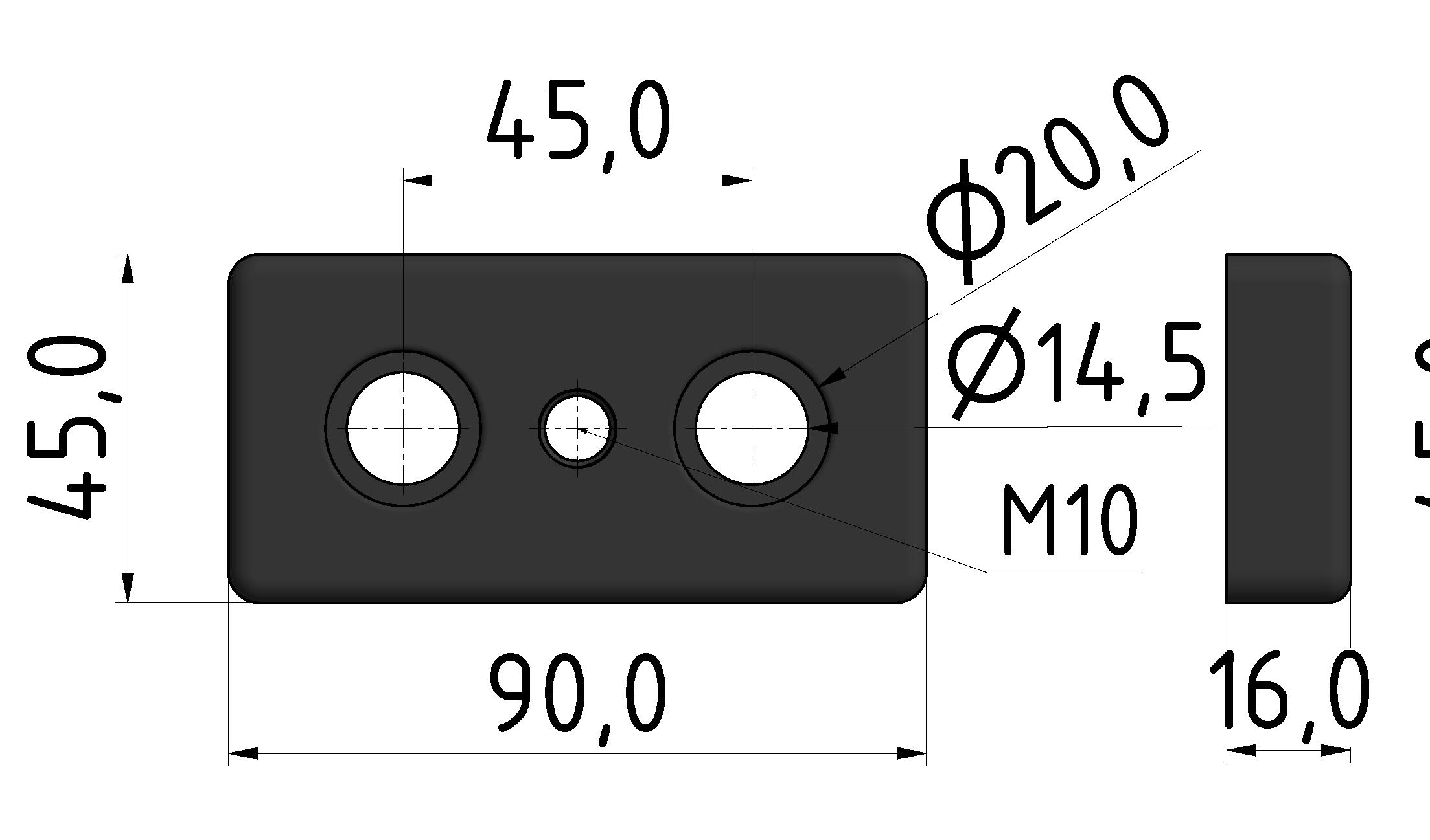 Fußplatte 45x90 M10, schwarz-10