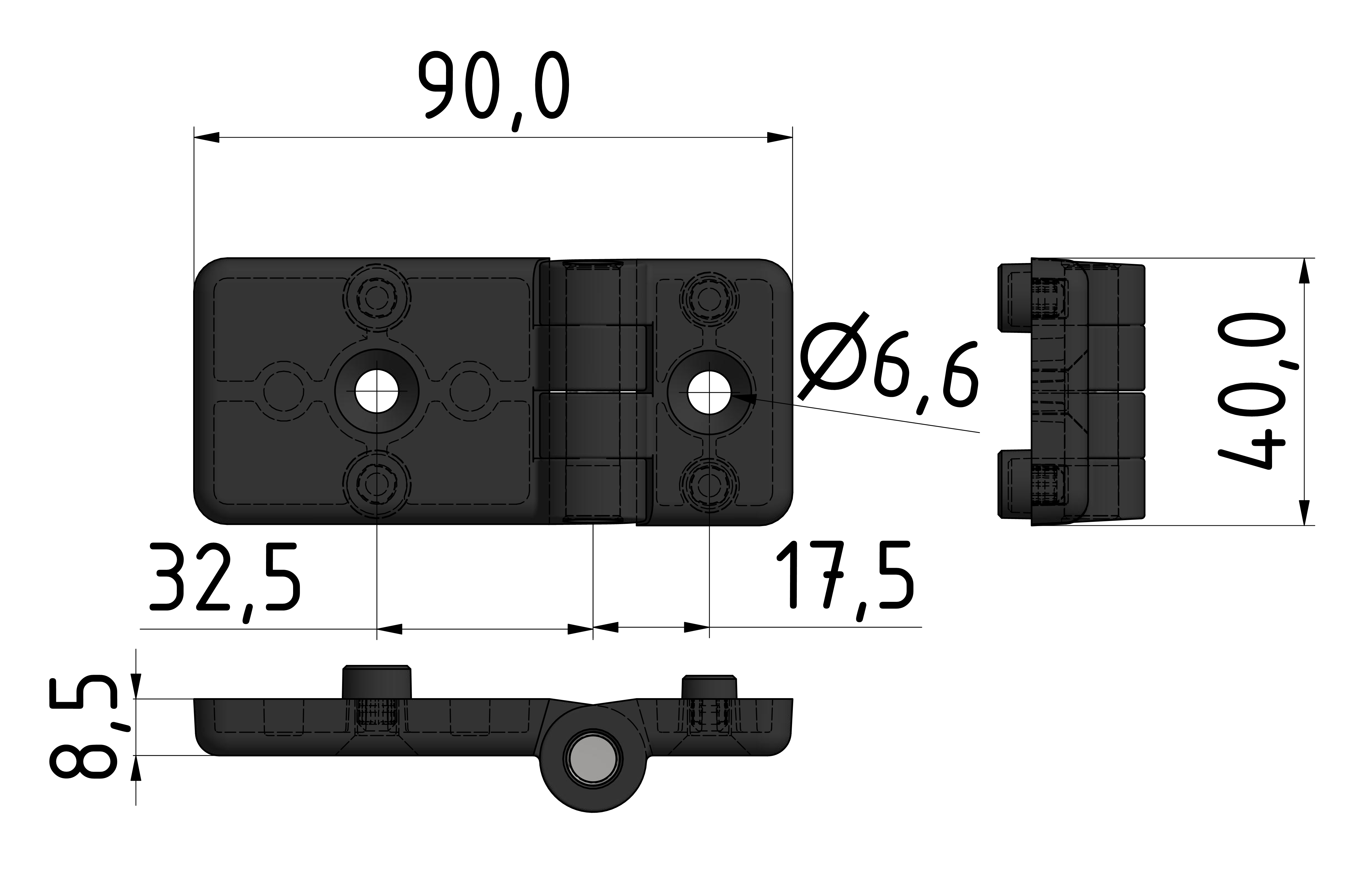 Plastic Combi Hinge non detachable 30x60 PA, black-8/10