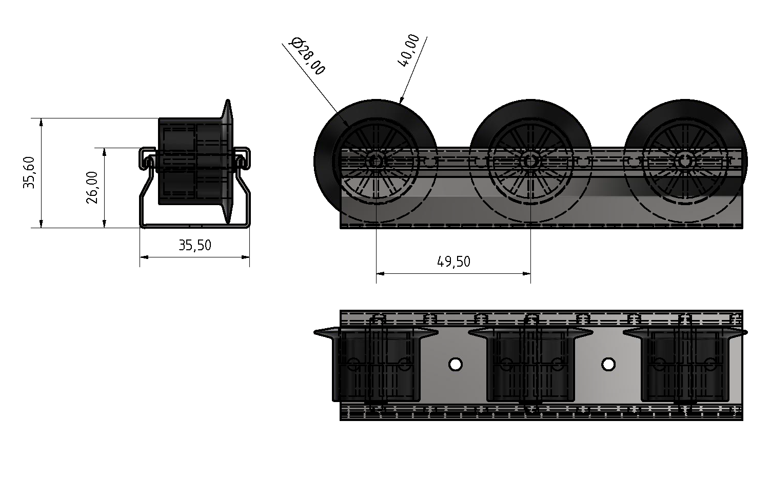 Rollenbahn St D30 ESD mit Bordkante, schwarz