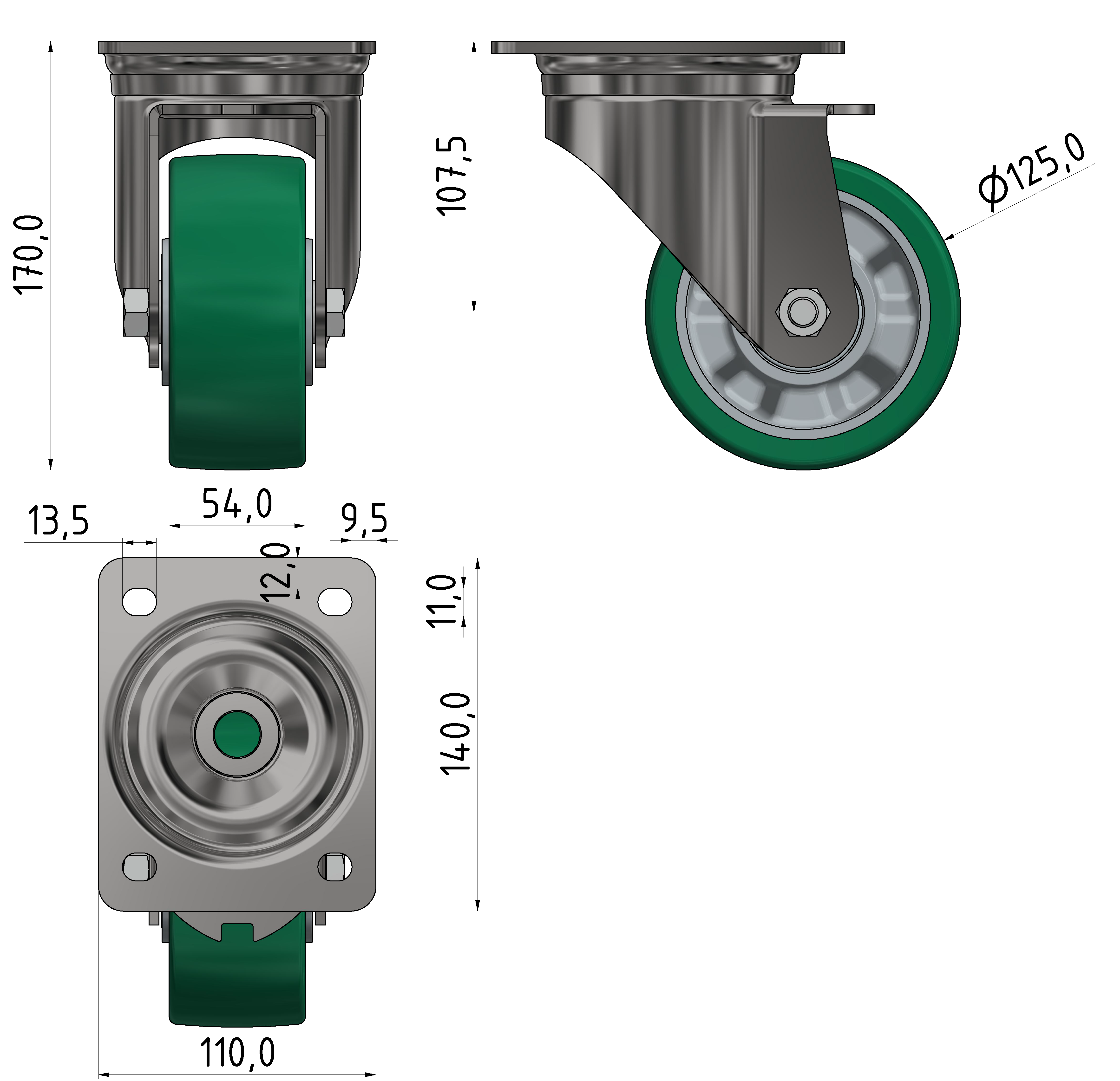 Lenkrolle D125 schwer, verzinkt-8