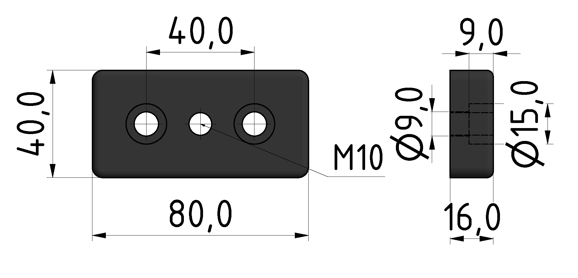 Fußplatte 8 80x40, M10, schwarz